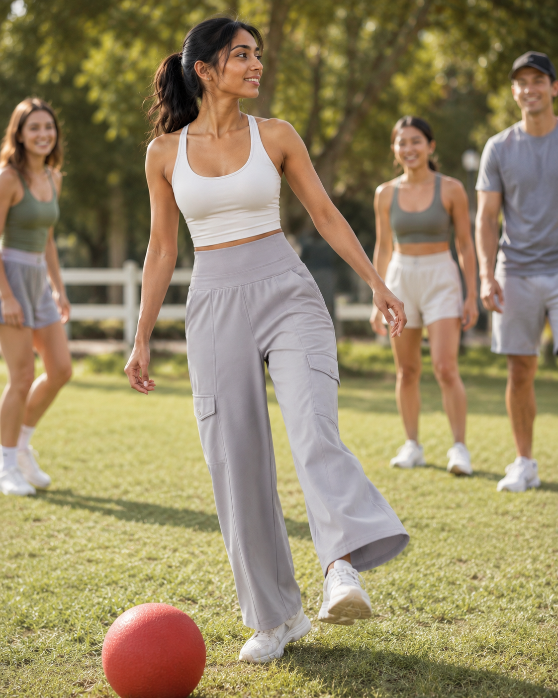 Athleta light gray cargo pants size XXS Long with ribbed waistband and wide leg silhouette
