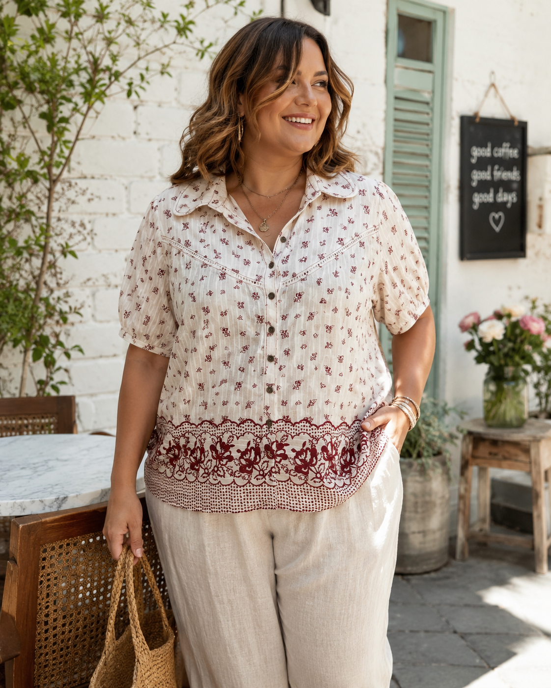 Pilcro Cotton Floral Prairie Blouse Size Large
