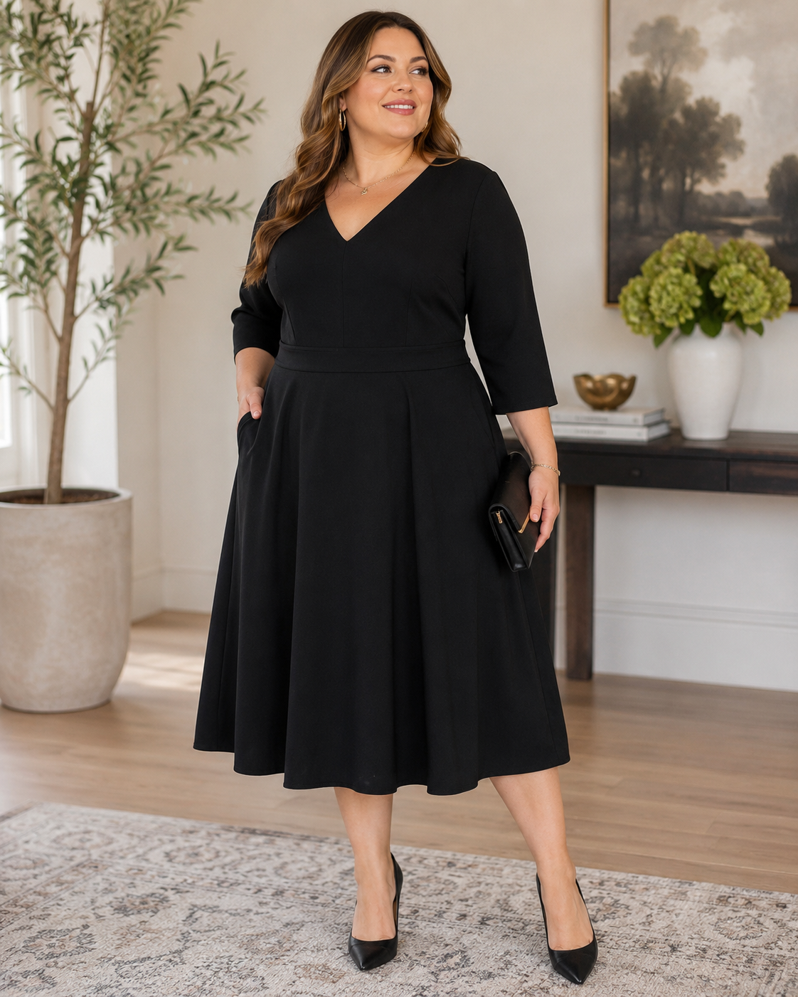 Timeless black dress by London Times Woman in plus size 14W
