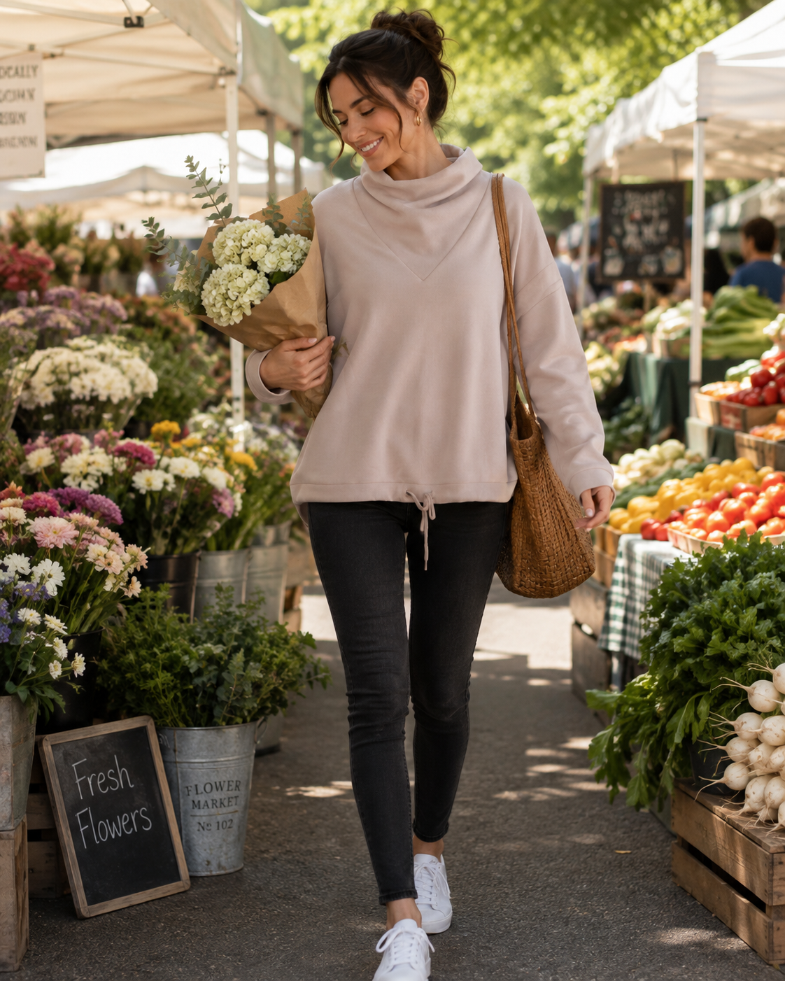New with tags Varley Betsy Sweat in muted blush taupe with a cowl neck and relaxed DoubleSoft silhouette.