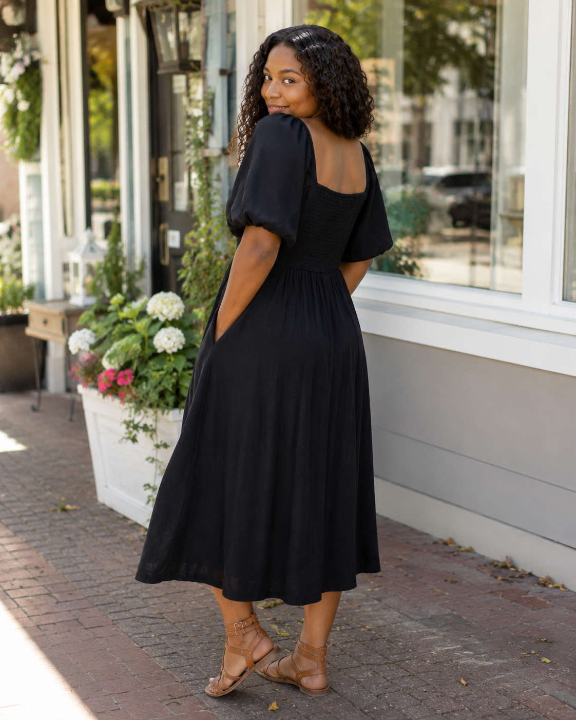 Old Navy size medium black puff sleeve dress with comfortable rayon viscose fabric