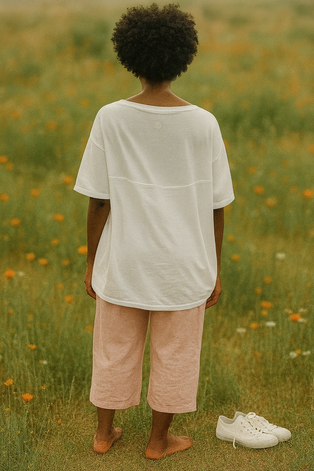 lululemon t-shirt. Back View, longer back than front, relaxed,flowey Billowey