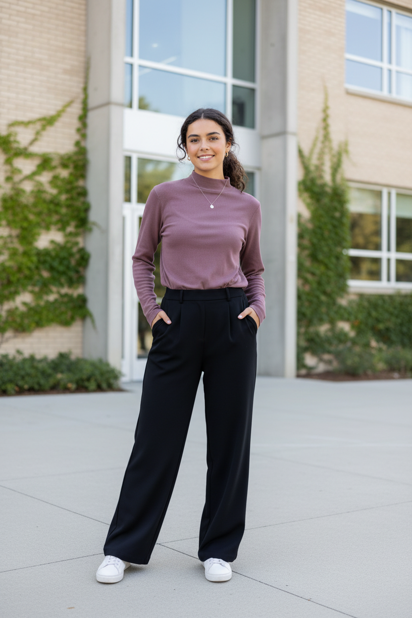 Mono B Dusty Mauve Mockneck School Lifestyle ribbed long-sleeve confident