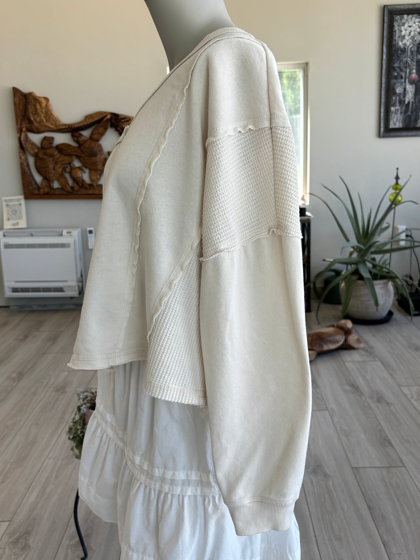 Ivory Altar’d State sweatshirt size large with waffle underarm panels and casual relaxed fit