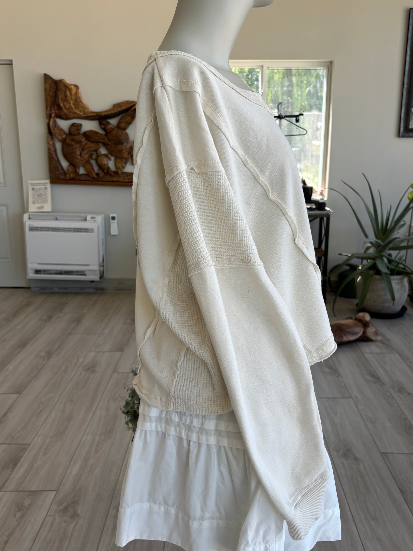 Women’s ivory Altar’d State lightweight sweatshirt with loose fit and boutique Adored Again styling