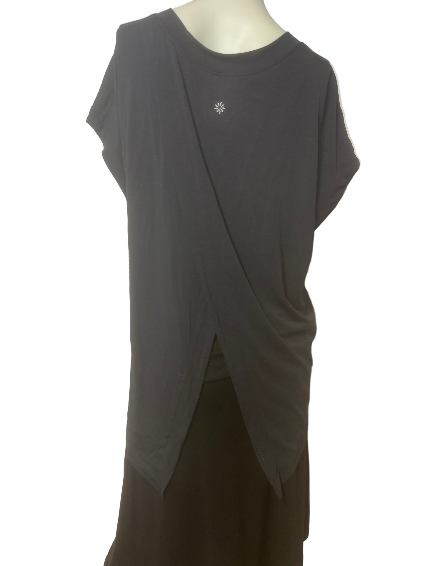 Back view showing signature crossover design and cascading tail of Celeste Black Wrap Top