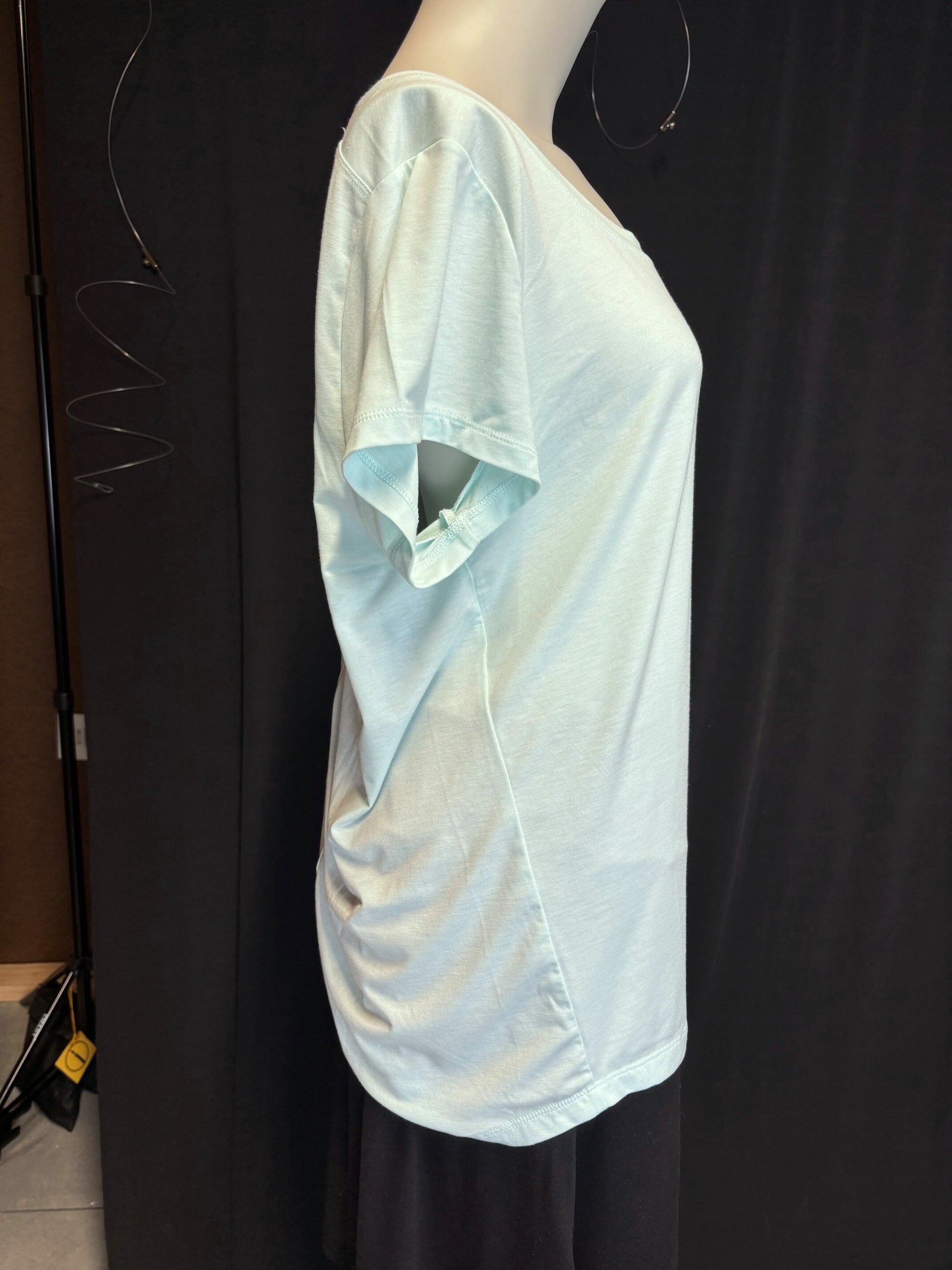 Detail view of Athleta Trailbliss t-shirt highlighting premium quality and color