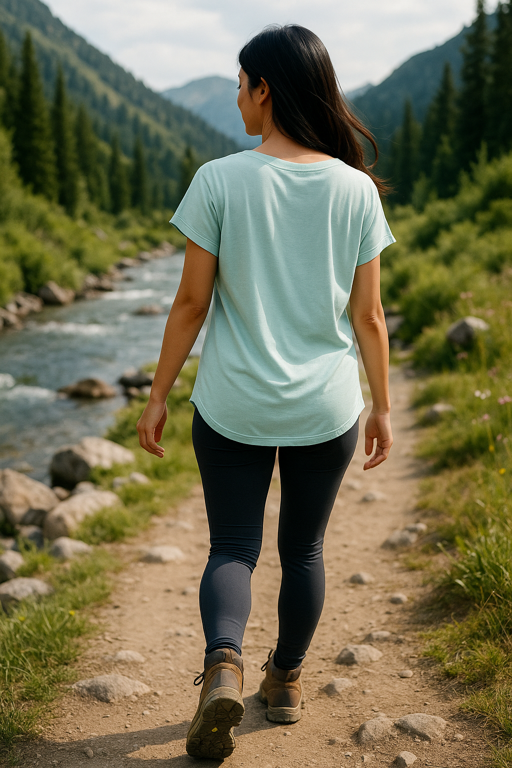 Athleta Trailbliss t-shirt detail showing fabric quality and comfortable fit