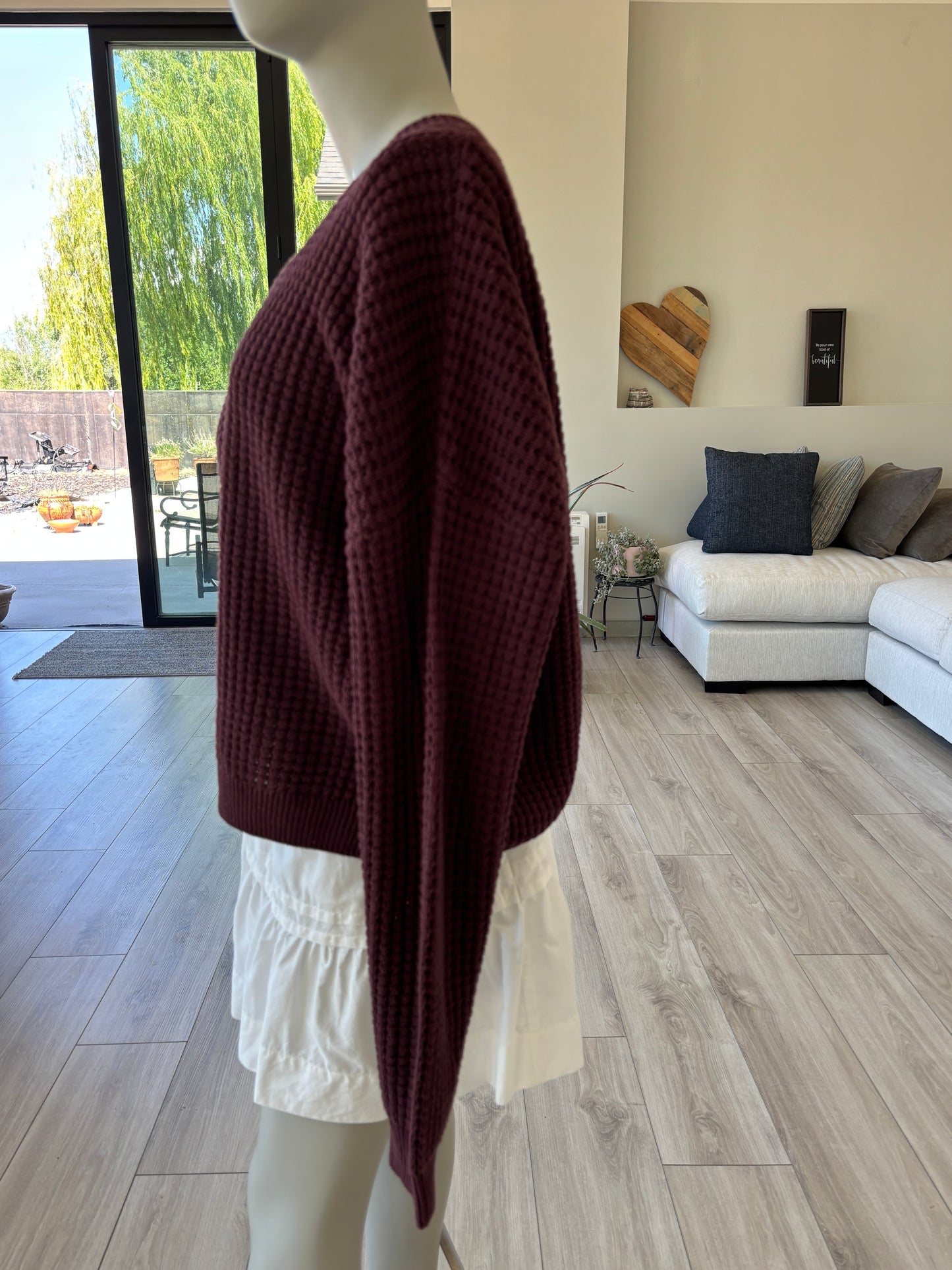 Maroon BOHME waffle knit pullover sweater size extra large