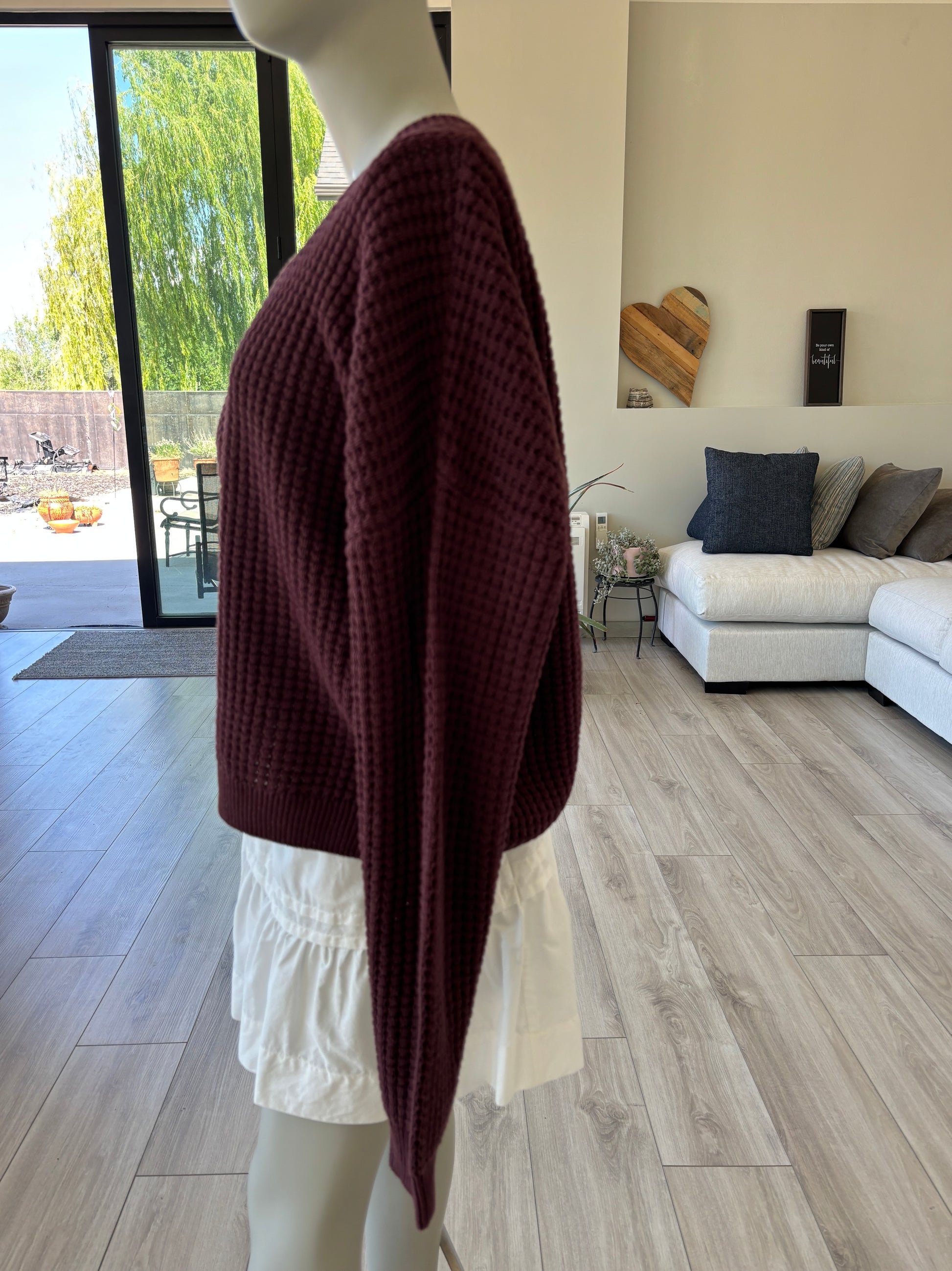 Maroon BOHME waffle knit pullover sweater size extra large