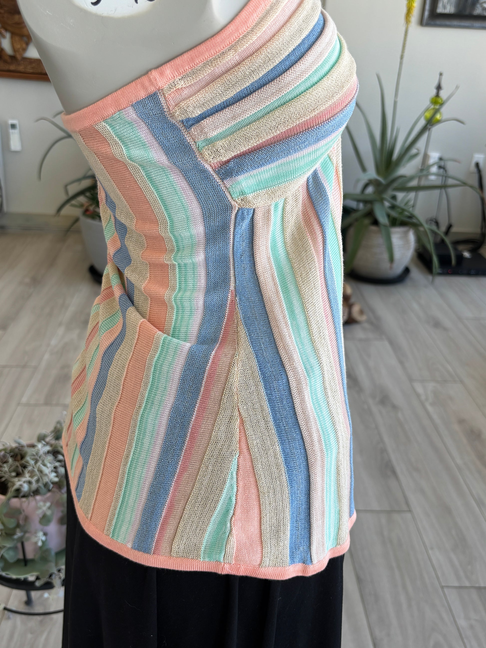 Boston Proper knit halter top with subtle gold shimmer and unique necklace style tie
