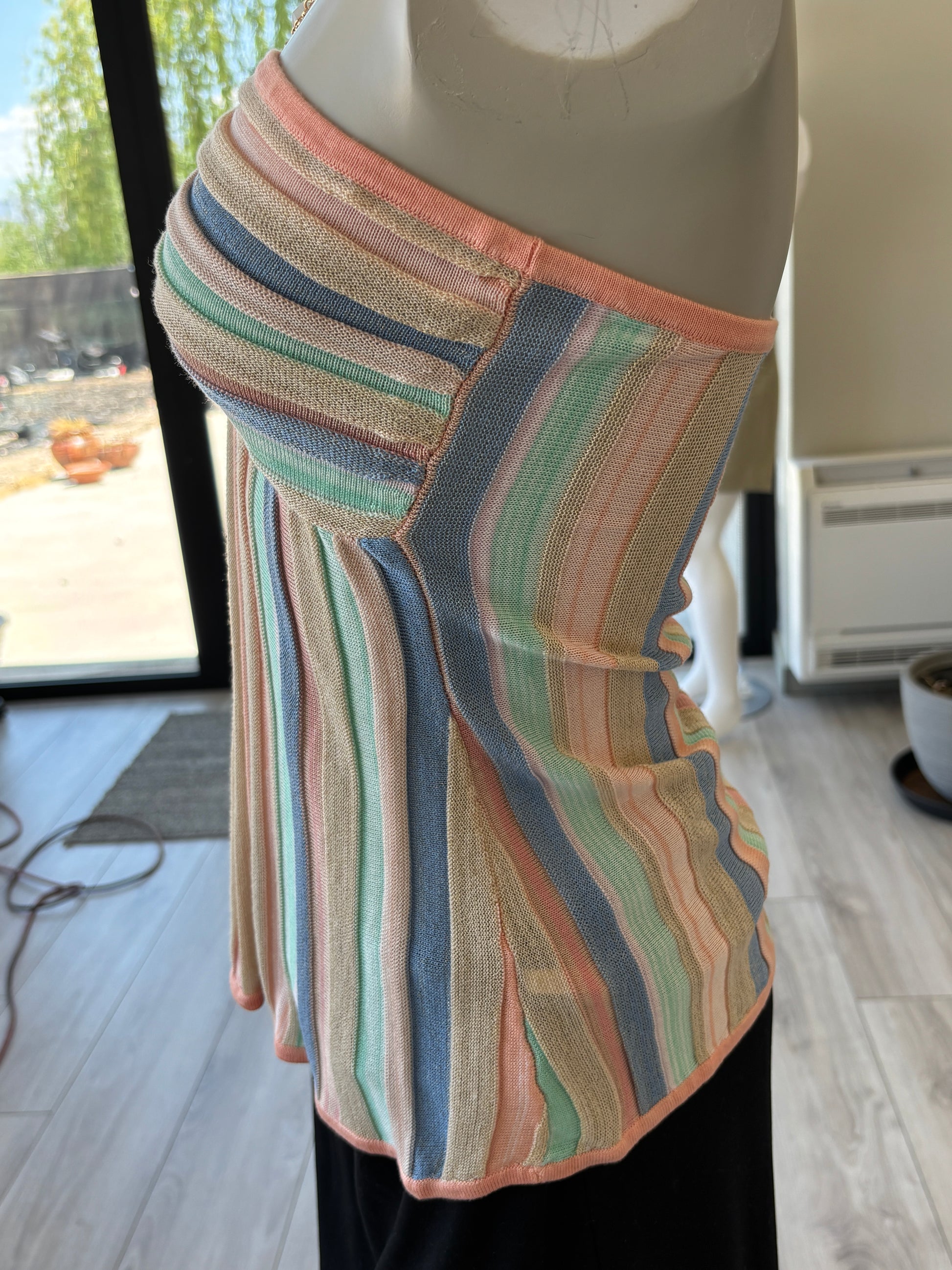 Boston Proper pastel knit halter top styled for vacation brunch and summer evenings