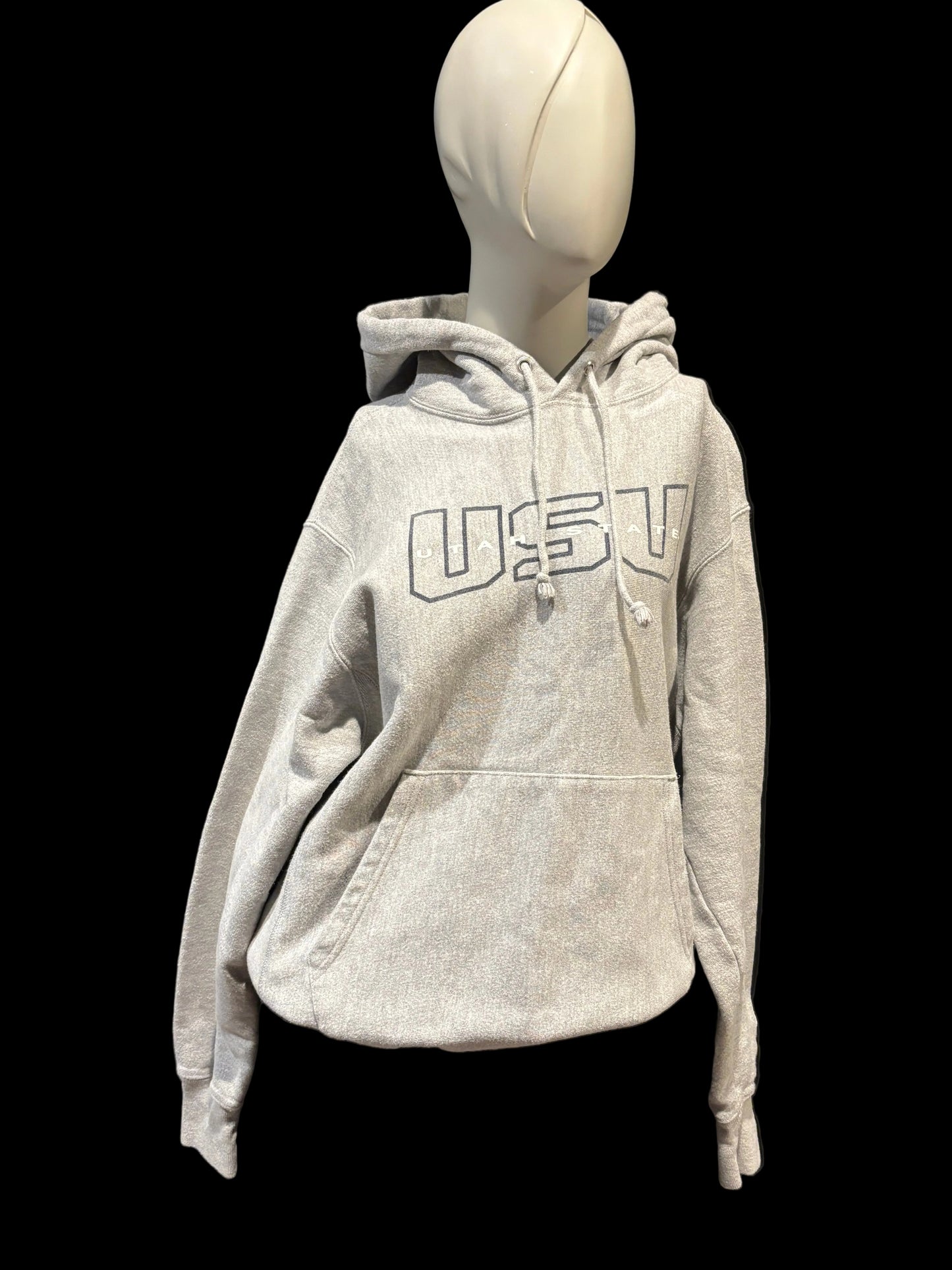Champion Reverse Weave - Utah State University Hoodie - Gray - Size M - hoodie down. front view