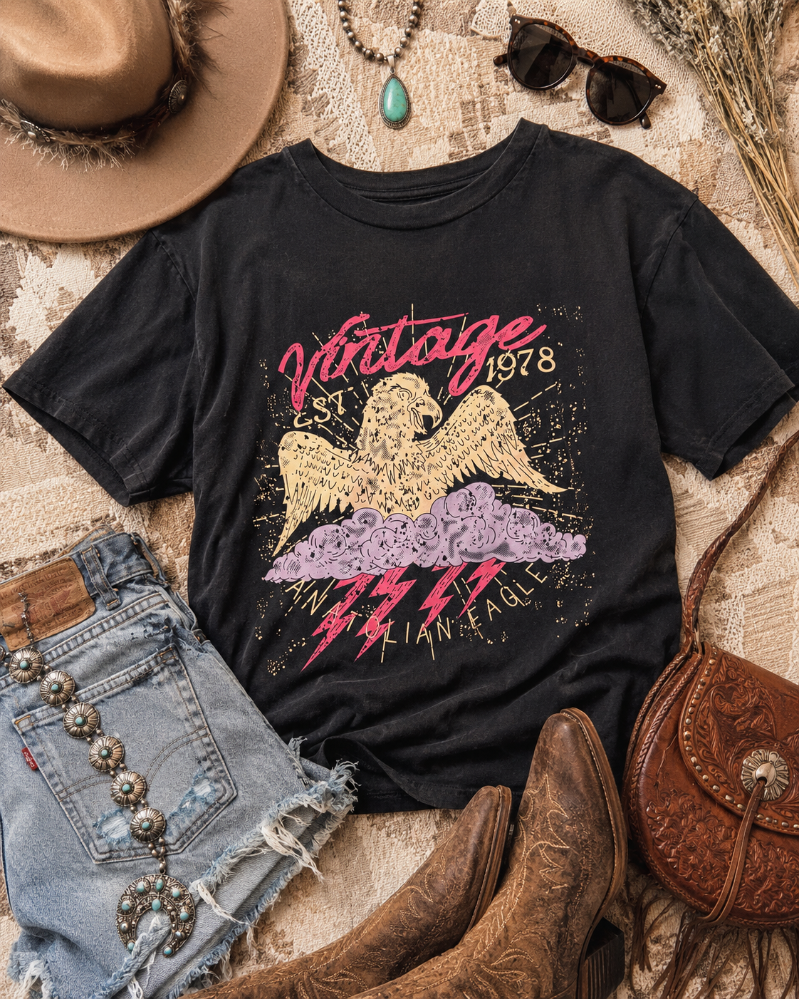 Bohme Boxy Black Vintage 1978 Eagle Graphic T Shirt Size Medium
