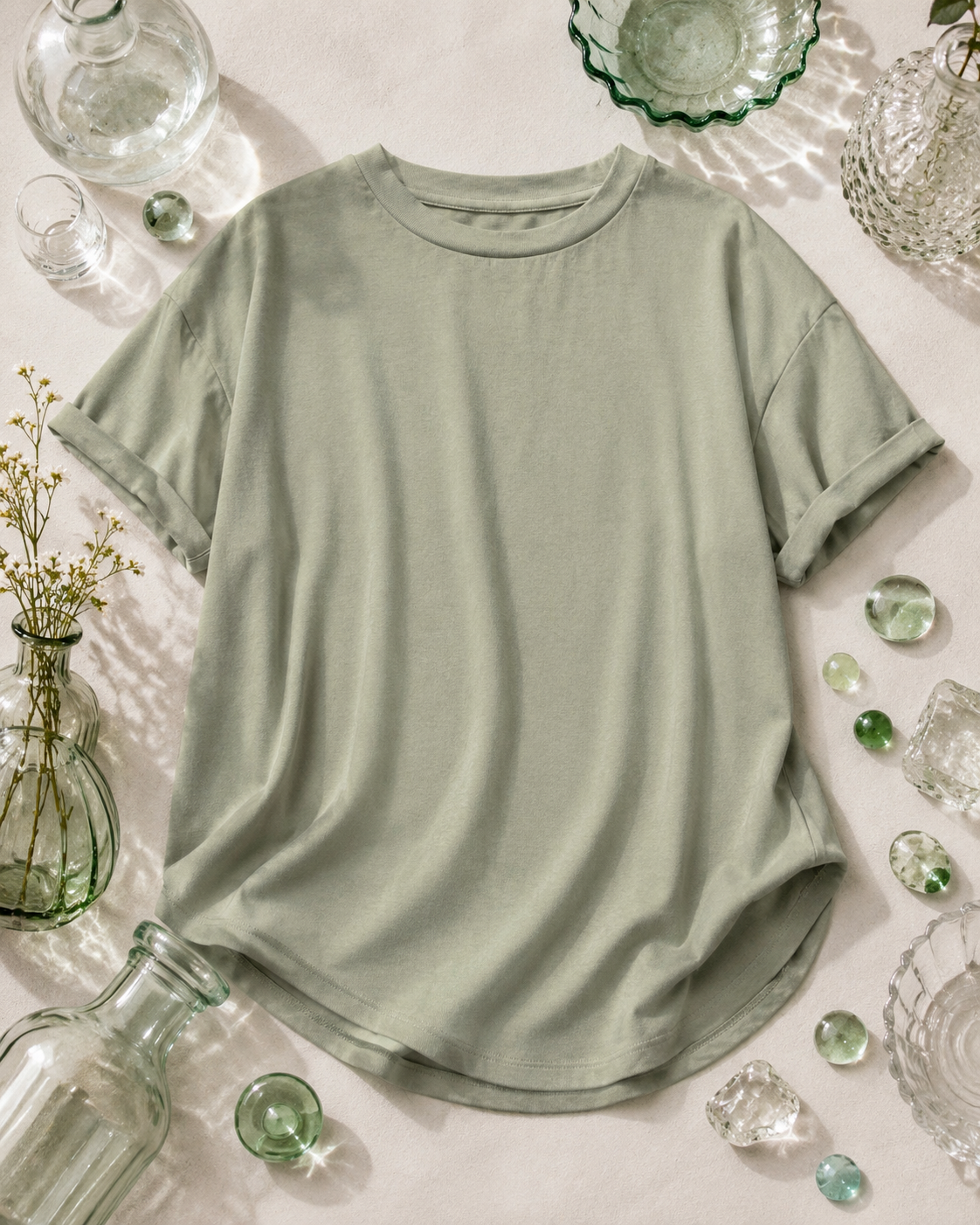 Bohme Essentials Sage Green Cotton Spandex T Shirt Size Large