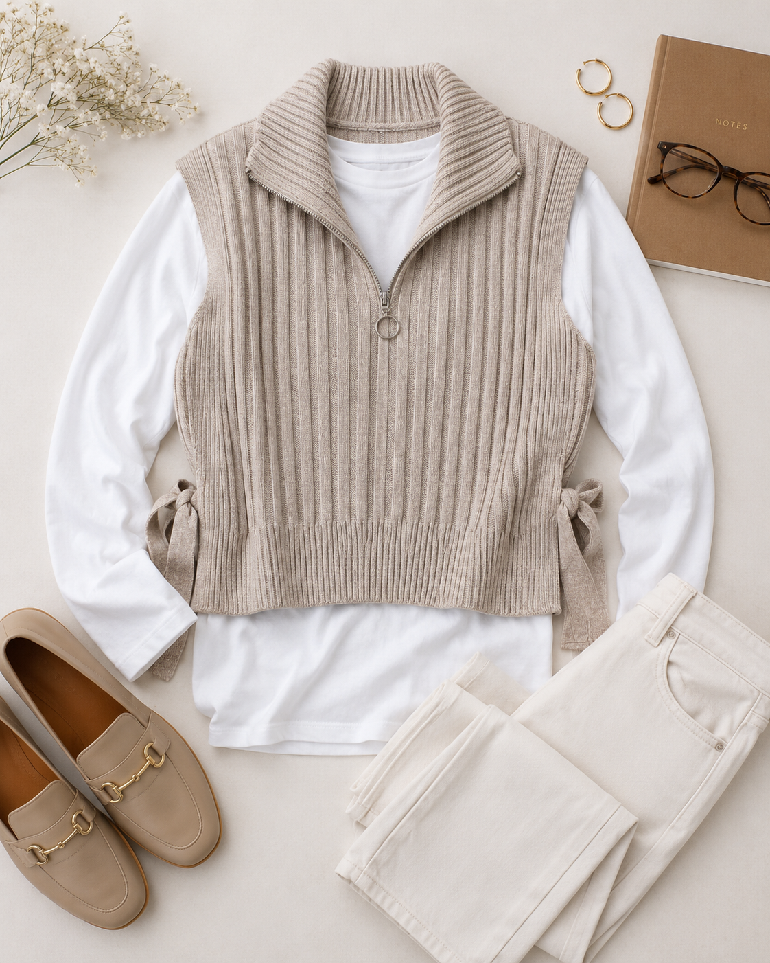 Zara Textured Tie Waist Half Zip Sweater Vest Small NWT