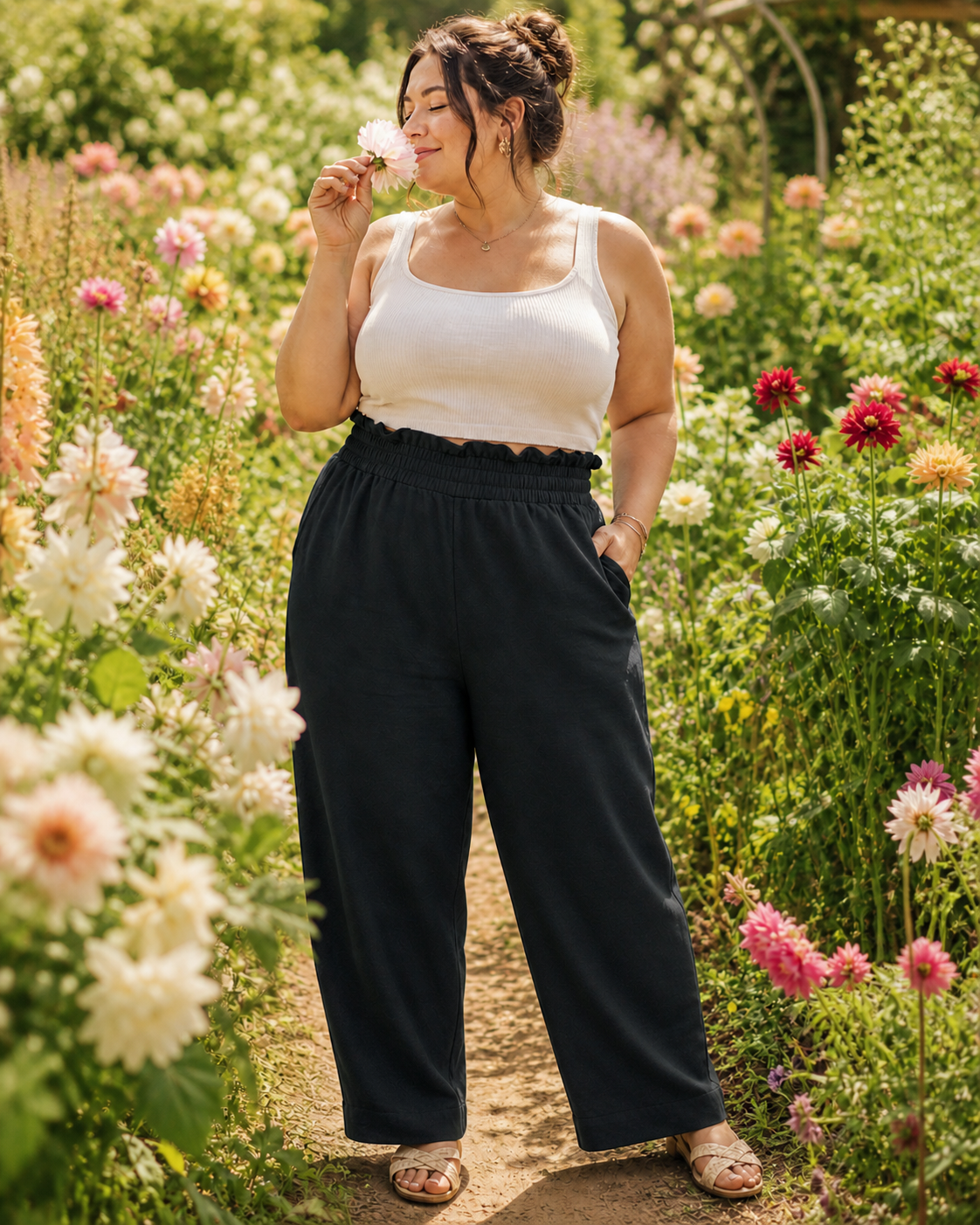 A New Day Pull-On Pants Black Elastic Waist Size Large