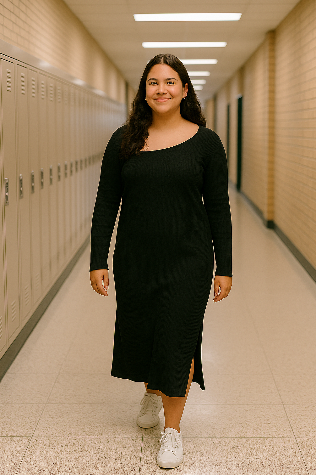 A New Day - Black Ribbed Midi Dress - Size M - versatile - beautiful - confidence boosting