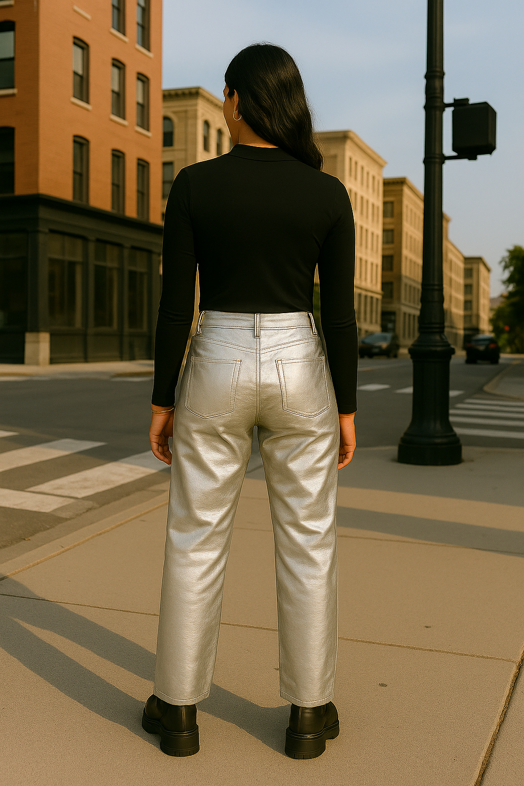 Silver Solstice Trousers-Full Length-Straight leg-Back View