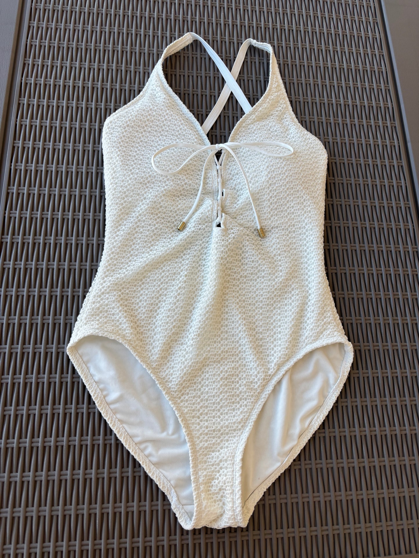 Premium Coco Reef swimwear in white with textured front design