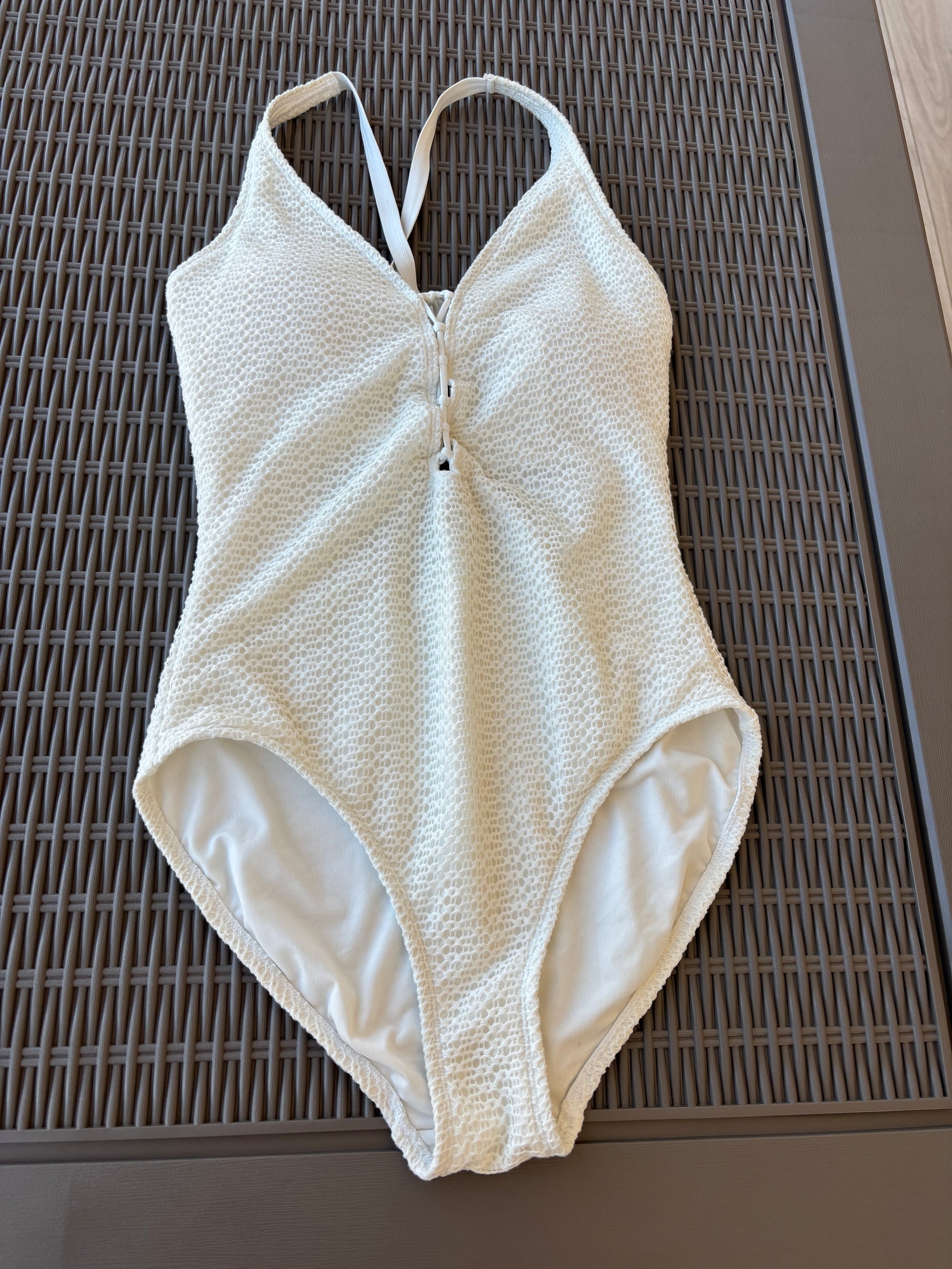 Coco Reef white one piece bathing suit with feminine tie detail