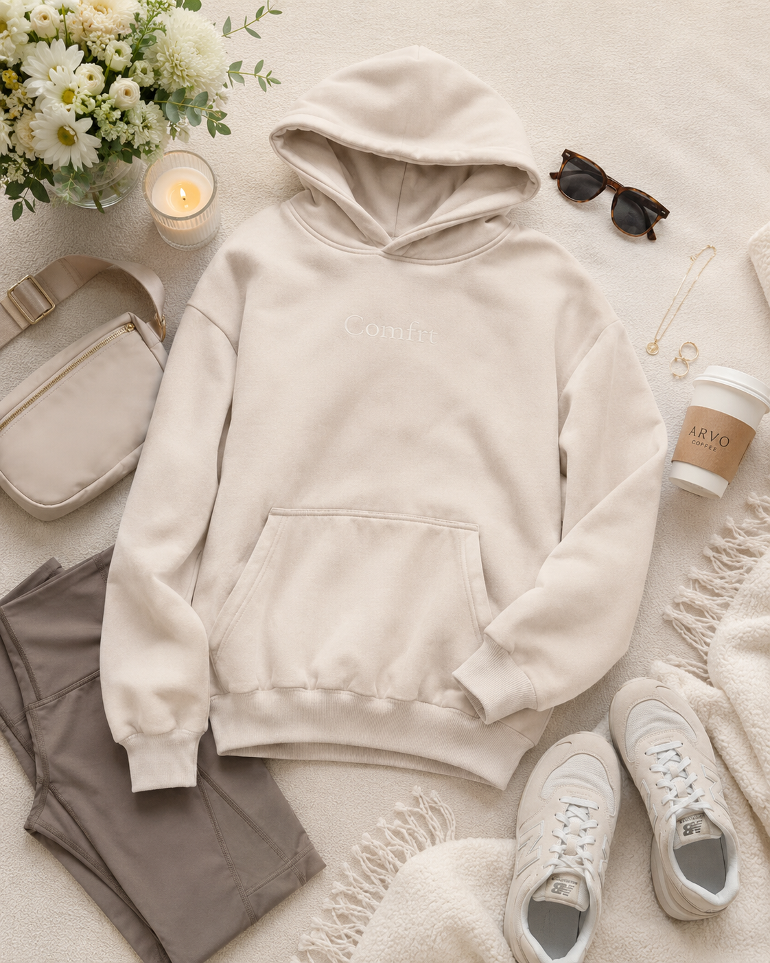 Comfrt ivory hoodie size medium with kangaroo pocket and soft plush interior