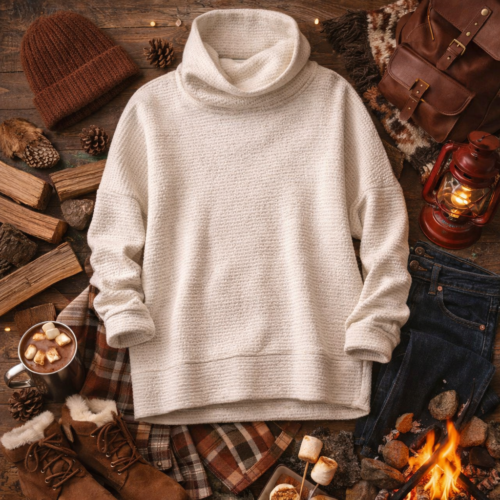 Calia Sweatshirt Turtleneck Textured White/Tan Size XL