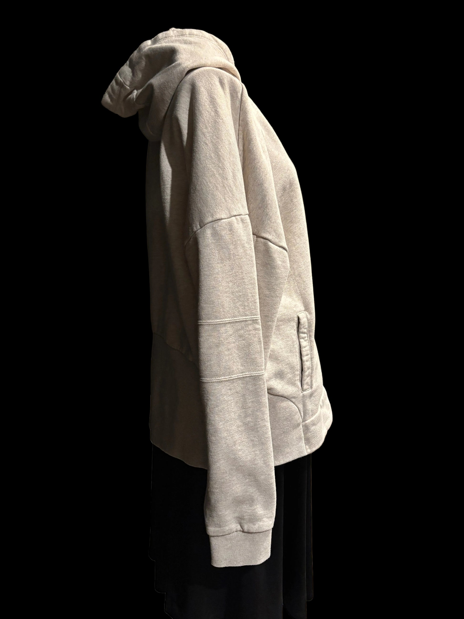 Techstyles - Duke's Waikiki Hooded Sweatshirt - Heathered Tan/Grey - Size XL - Side View - cozy and Cute. double seem elbows, front pockets