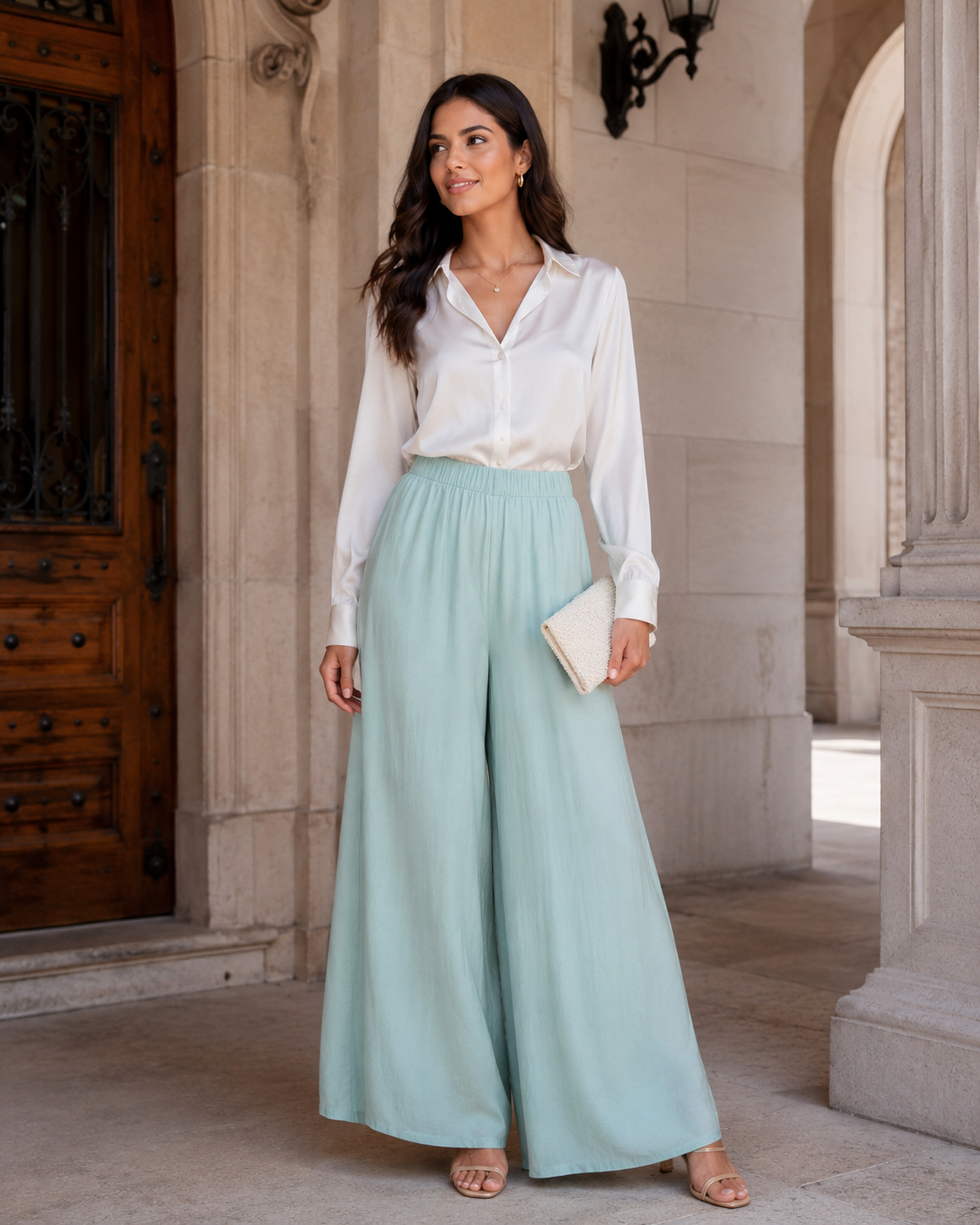 Women's Eileen Fisher pastel seafoam green silk pants with full lining size XXS