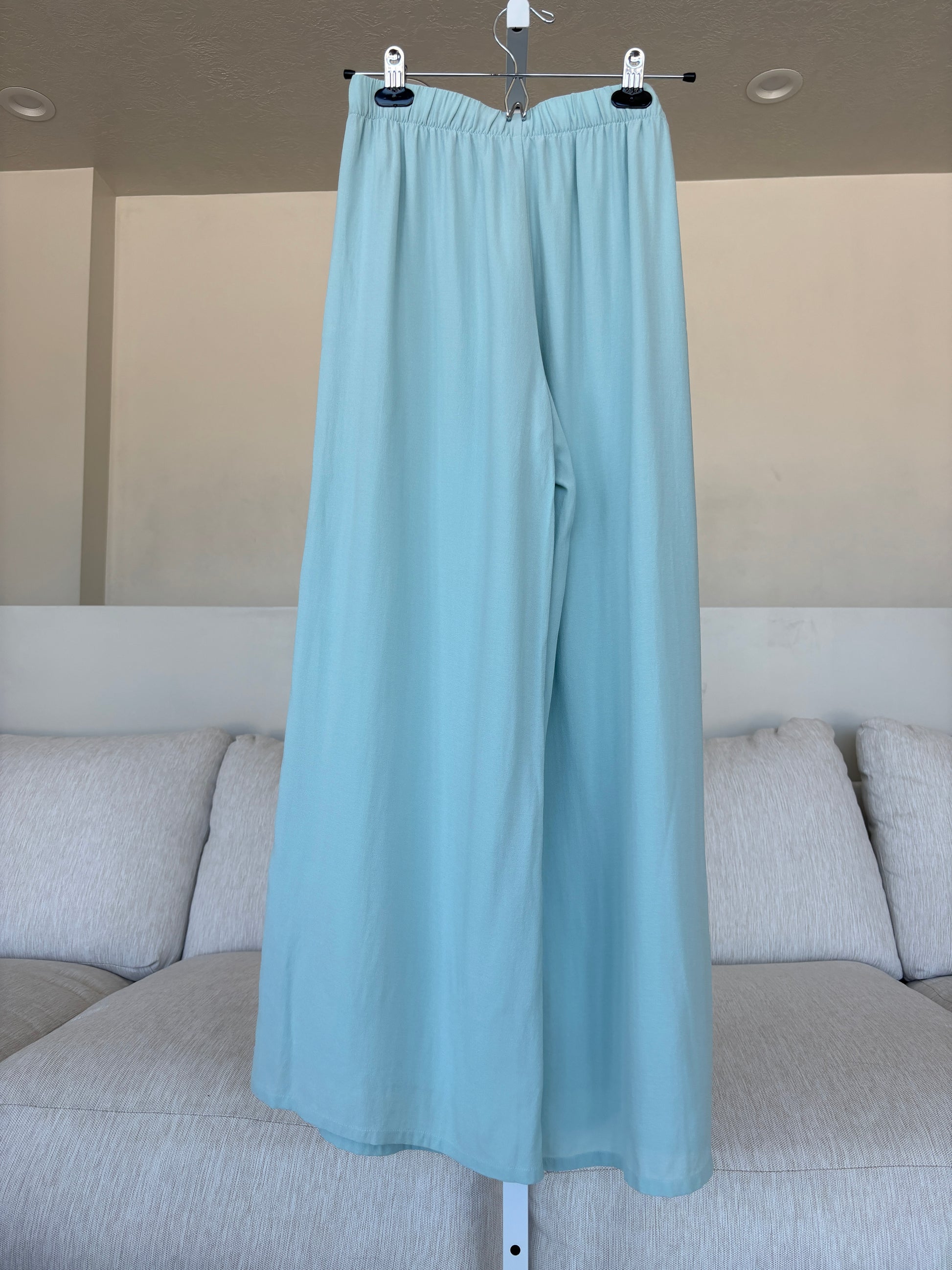 Pastel seafoam green Eileen Fisher fully lined silk pants size XXS