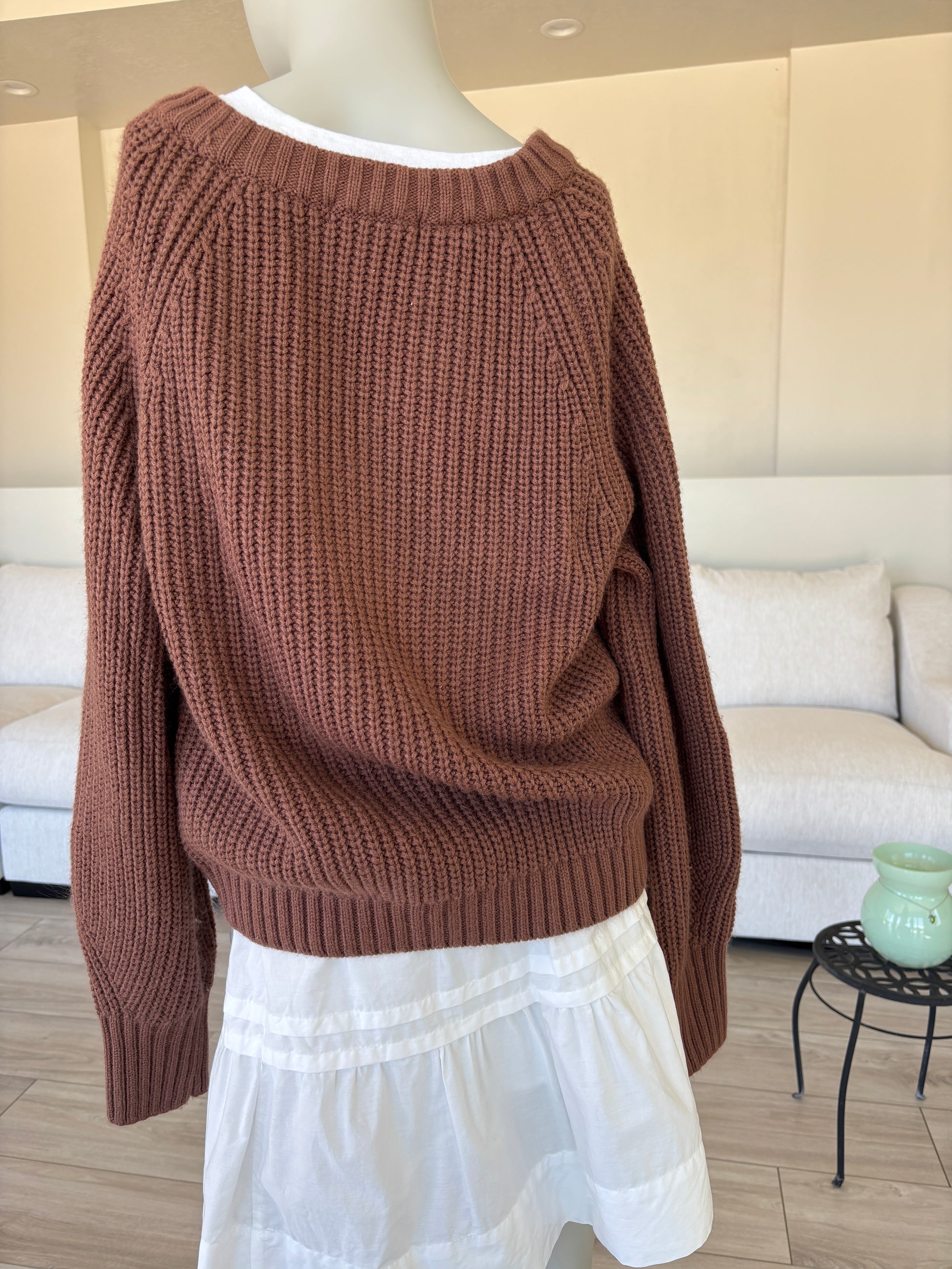 Fashion brown cardigan sweater size large with chunky knit texture