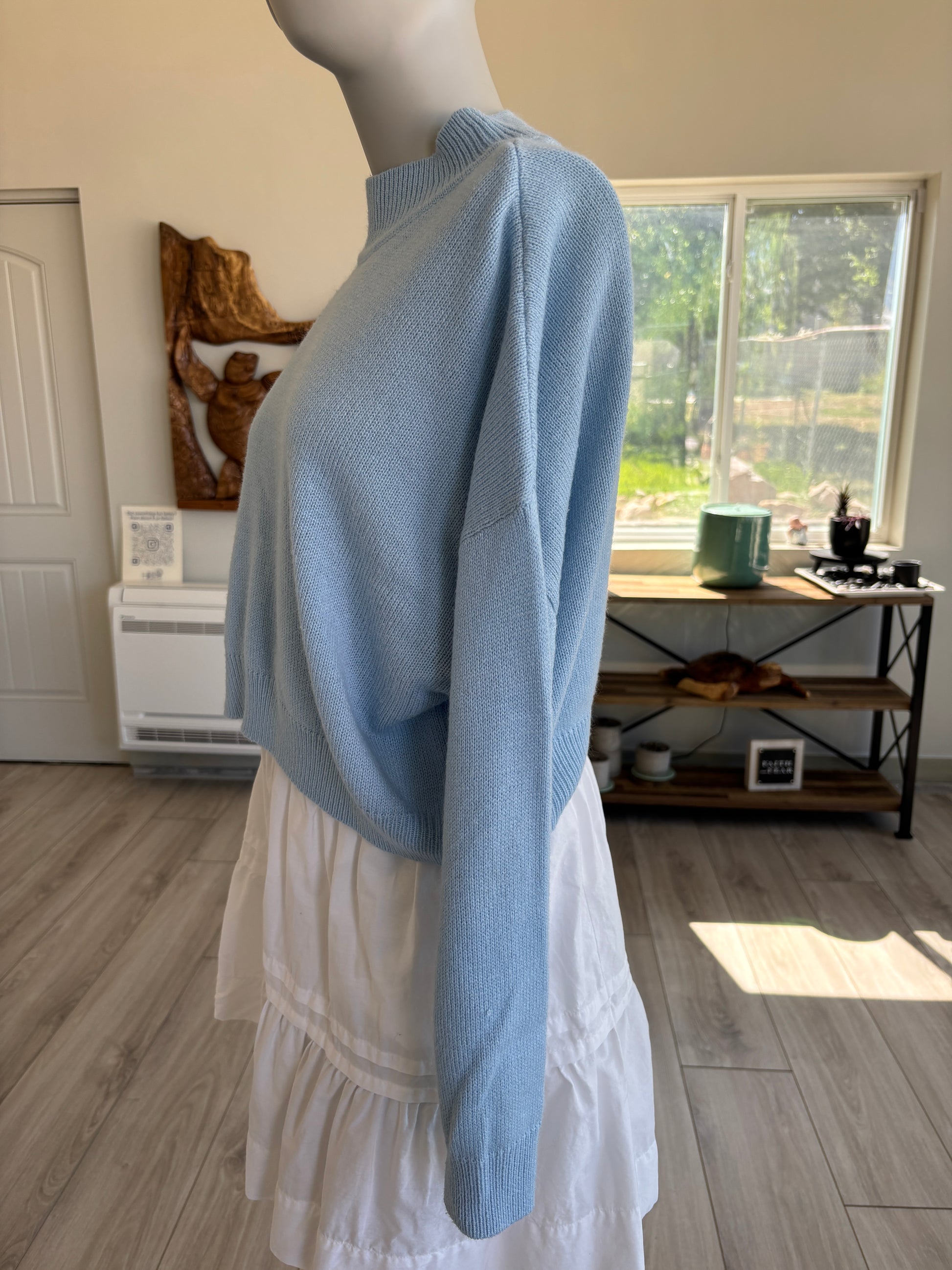 H&M Divided light blue crop sweater styled as an elevated everyday piece