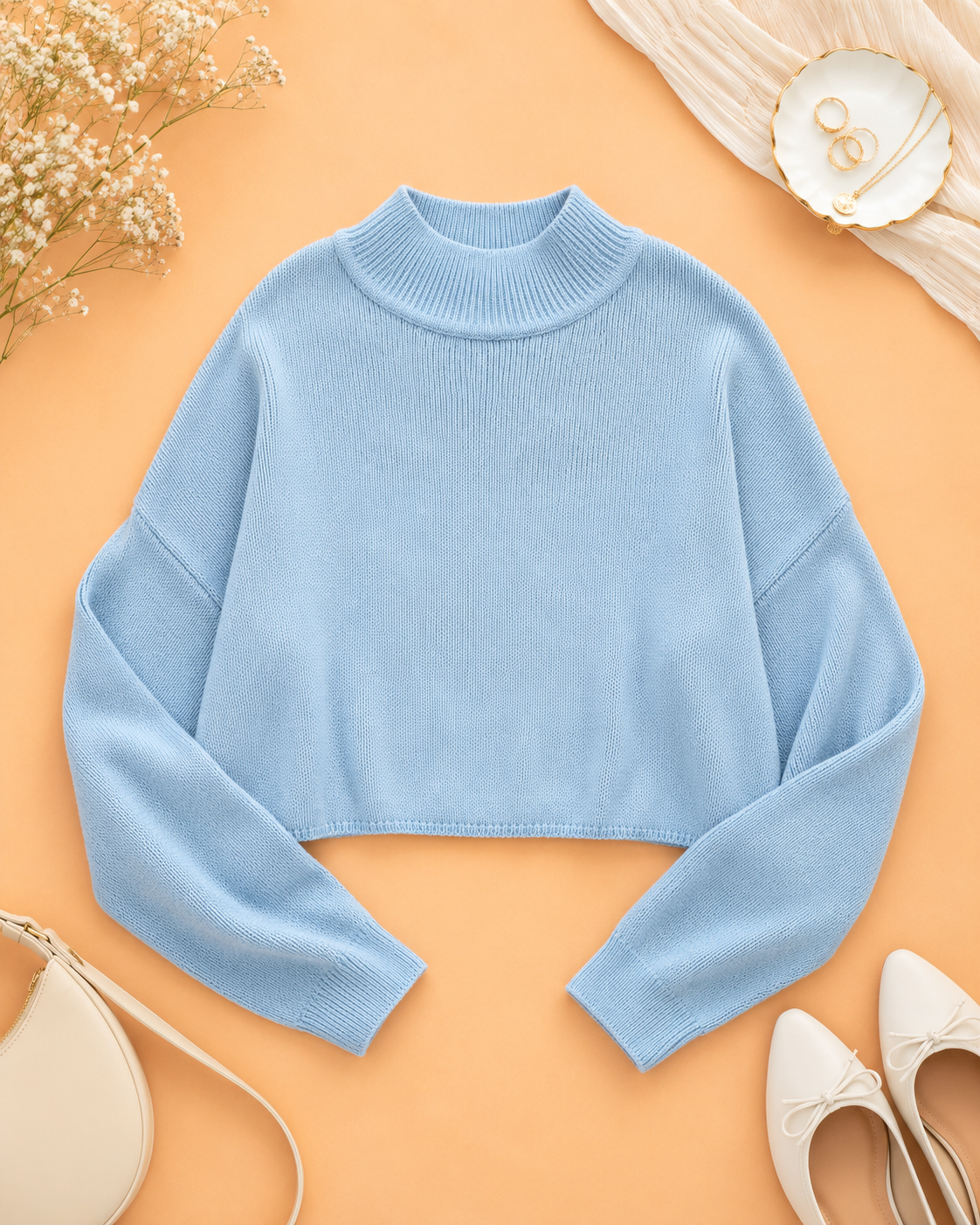 Light blue H&M Divided cropped sweater with lightweight acrylic knit