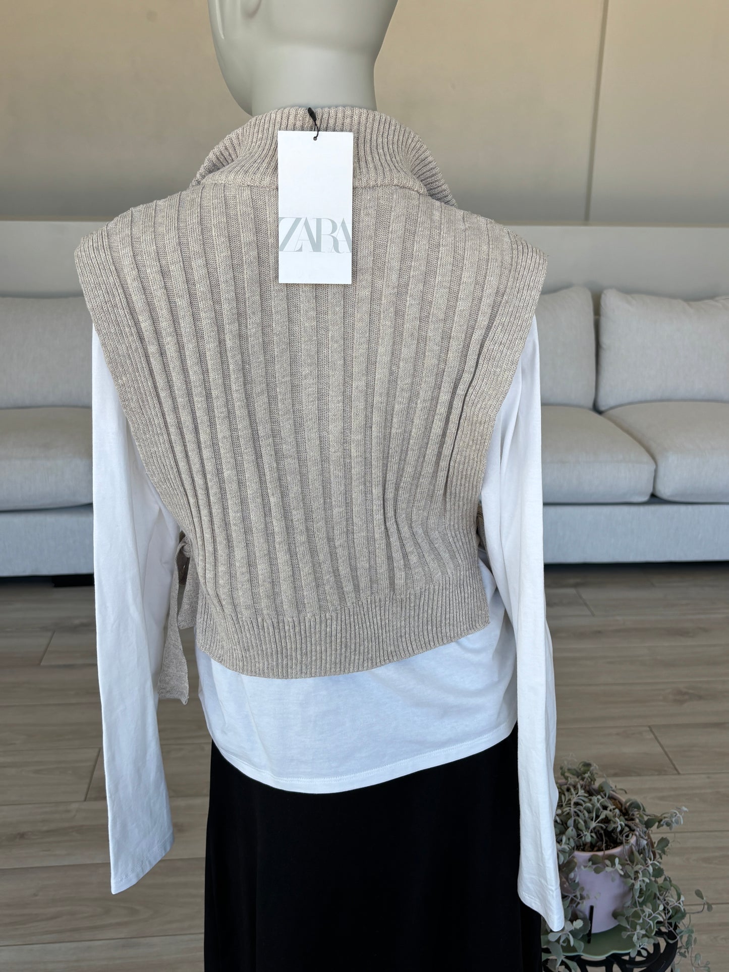 Zara Textured Tie Waist Half Zip Sweater Vest Small NWT