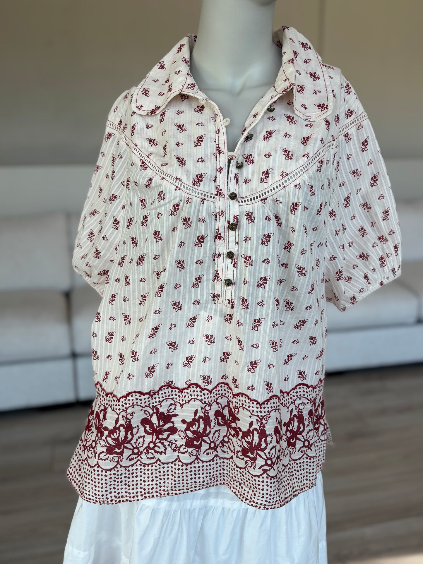 Pilcro Cotton Floral Prairie Blouse Size Large
