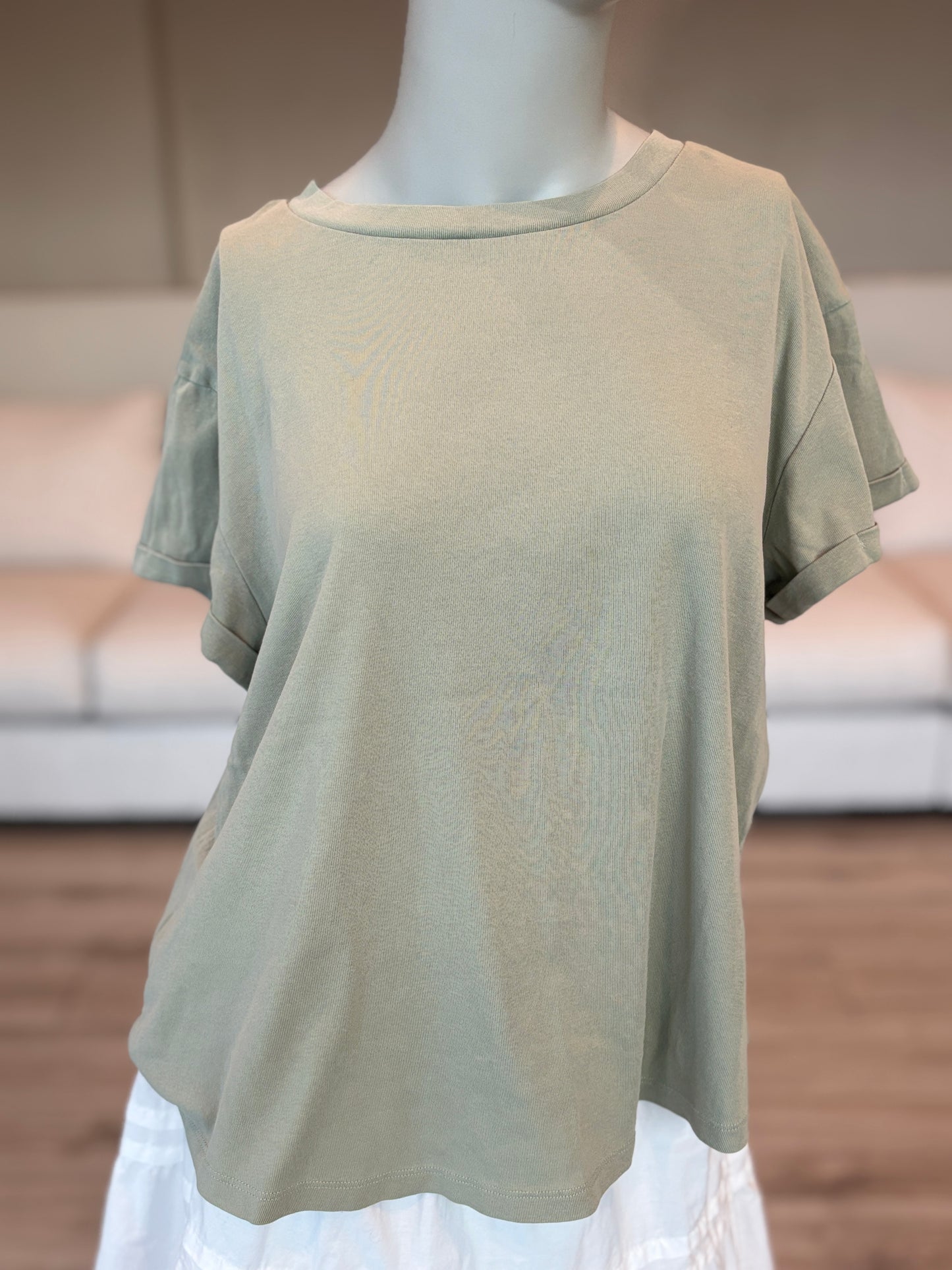Bohme Essentials Sage Green Cotton Spandex T Shirt Size Large