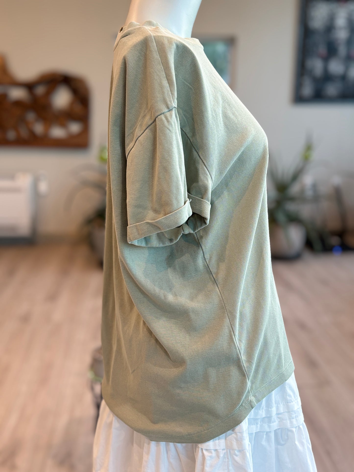Bohme Essentials Sage Green Cotton Spandex T Shirt Size Large