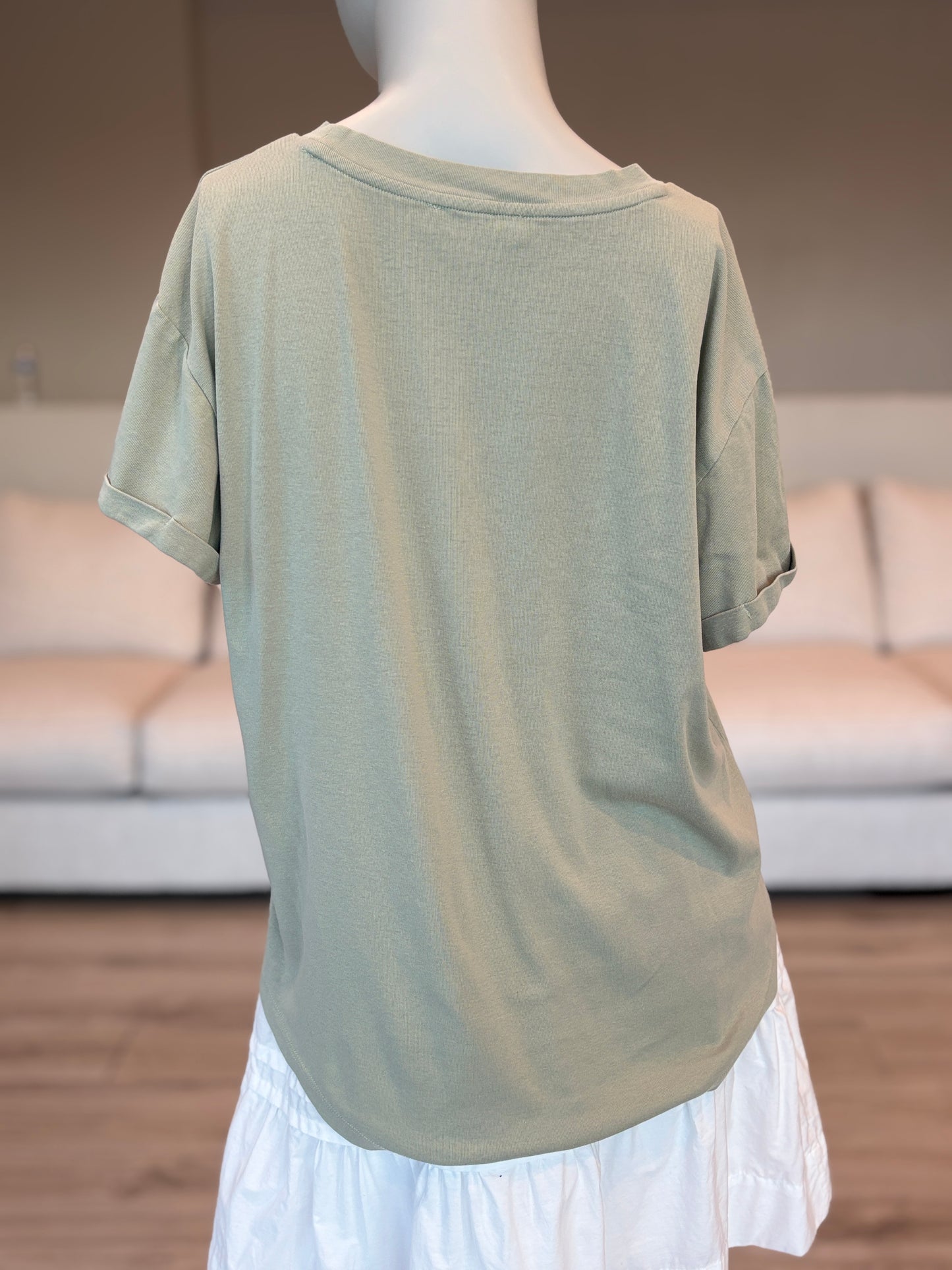 Bohme Essentials Sage Green Cotton Spandex T Shirt Size Large