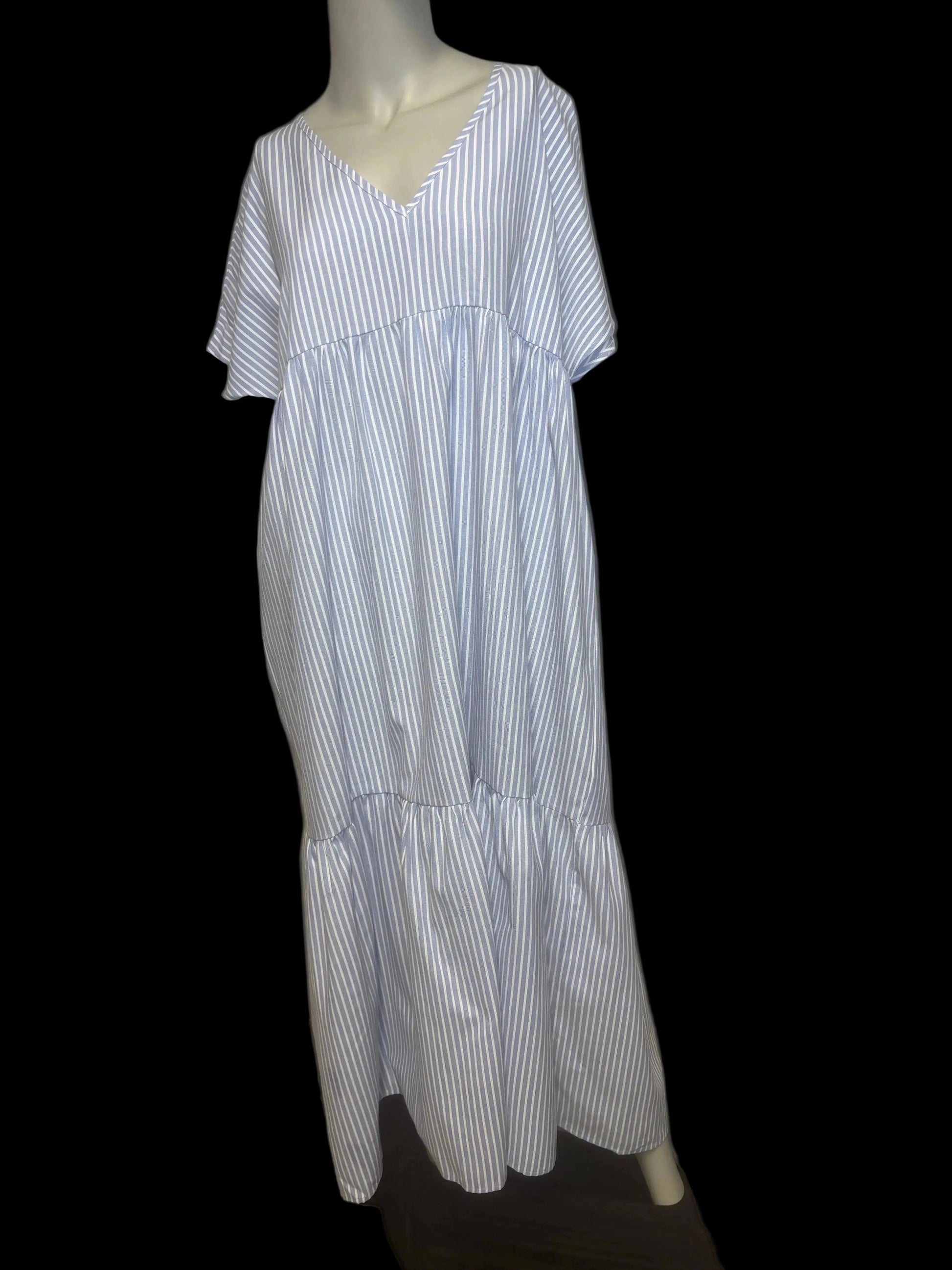 Striped Maxi Dress Light Blue/White Size XL front view Short Sleeve Summer