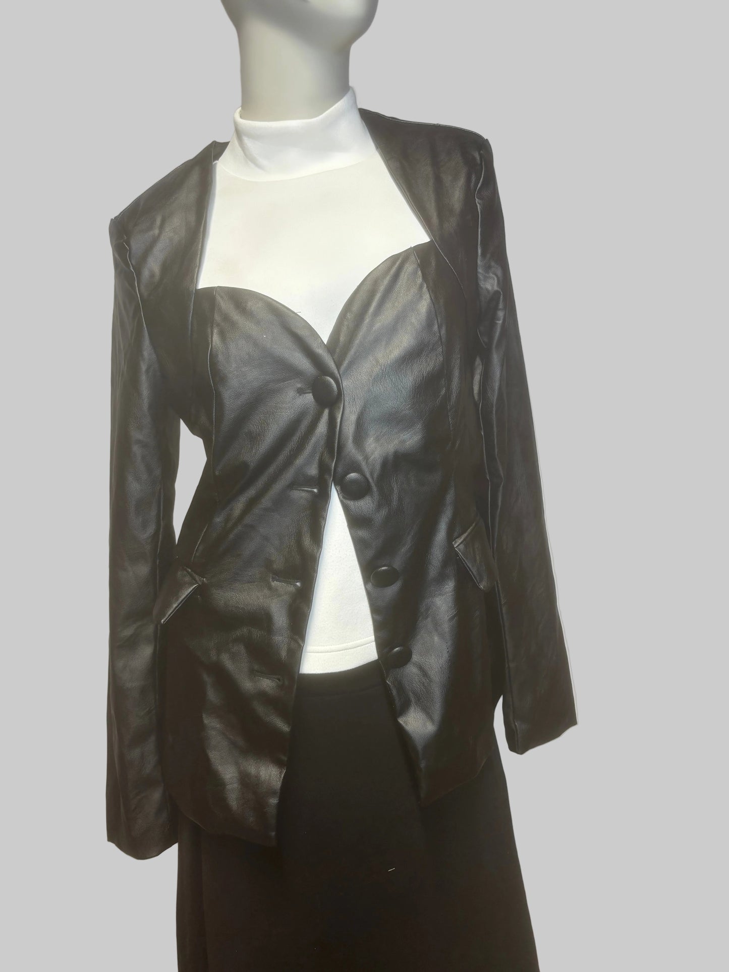 A New Day - Black Vegan Leather Blazer Shirt - Size S - overshirt, black, button-up