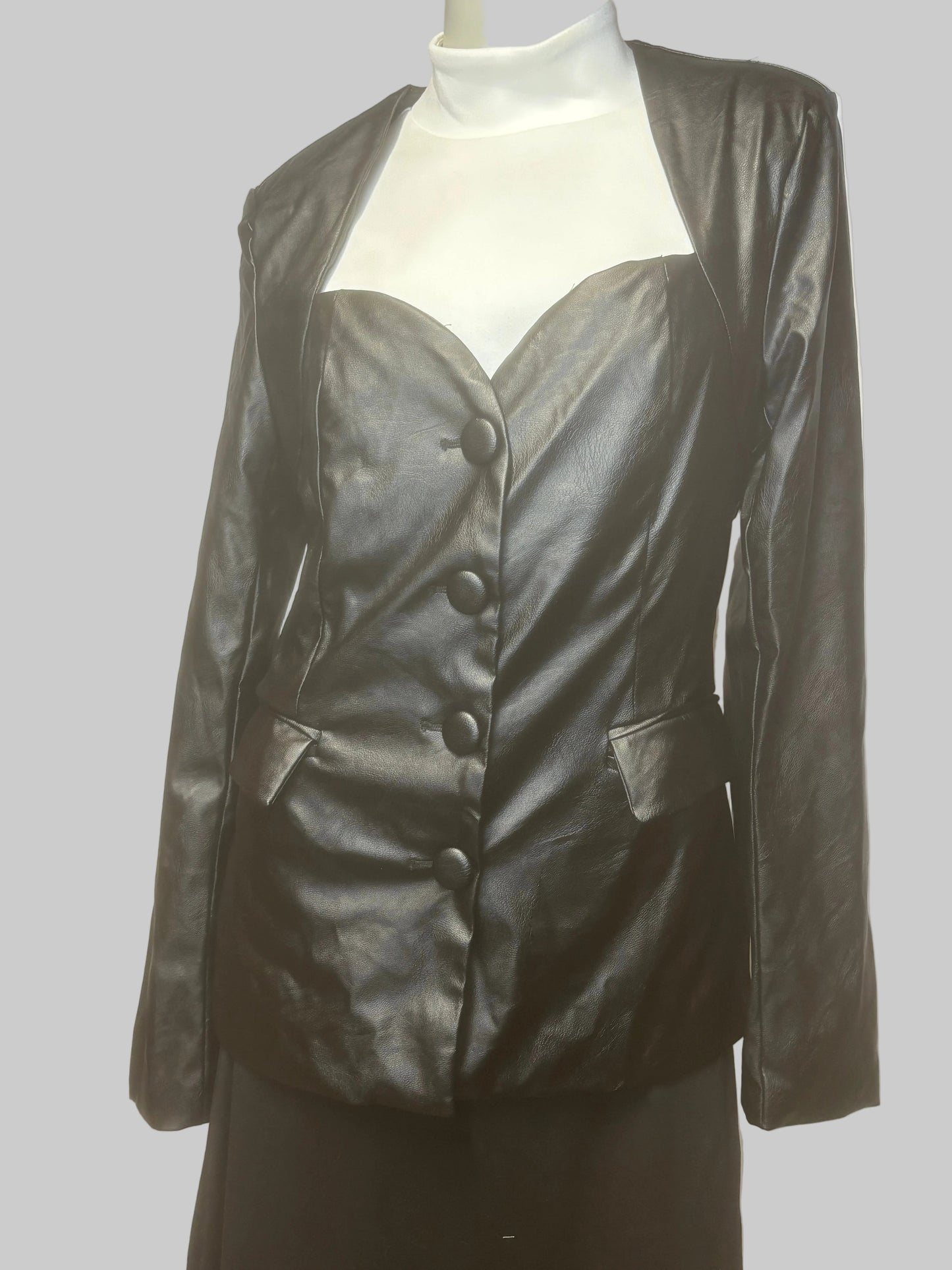 A New Day - Black Vegan Leather Blazer Shirt - Size S classy blazer style shirt.