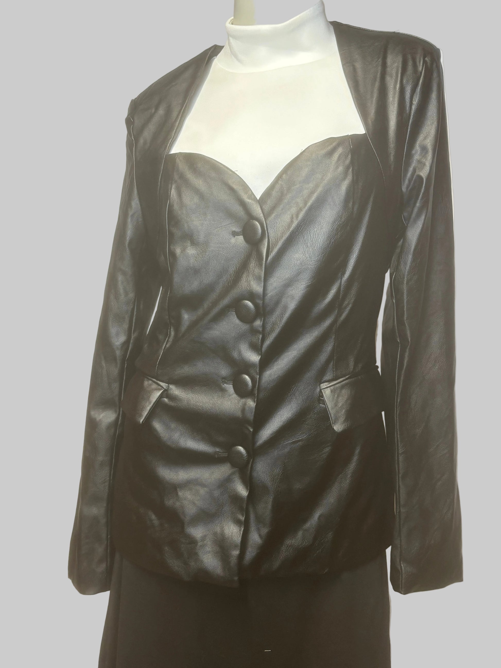 A New Day - Black Vegan Leather Blazer Shirt - Size S classy blazer style shirt.