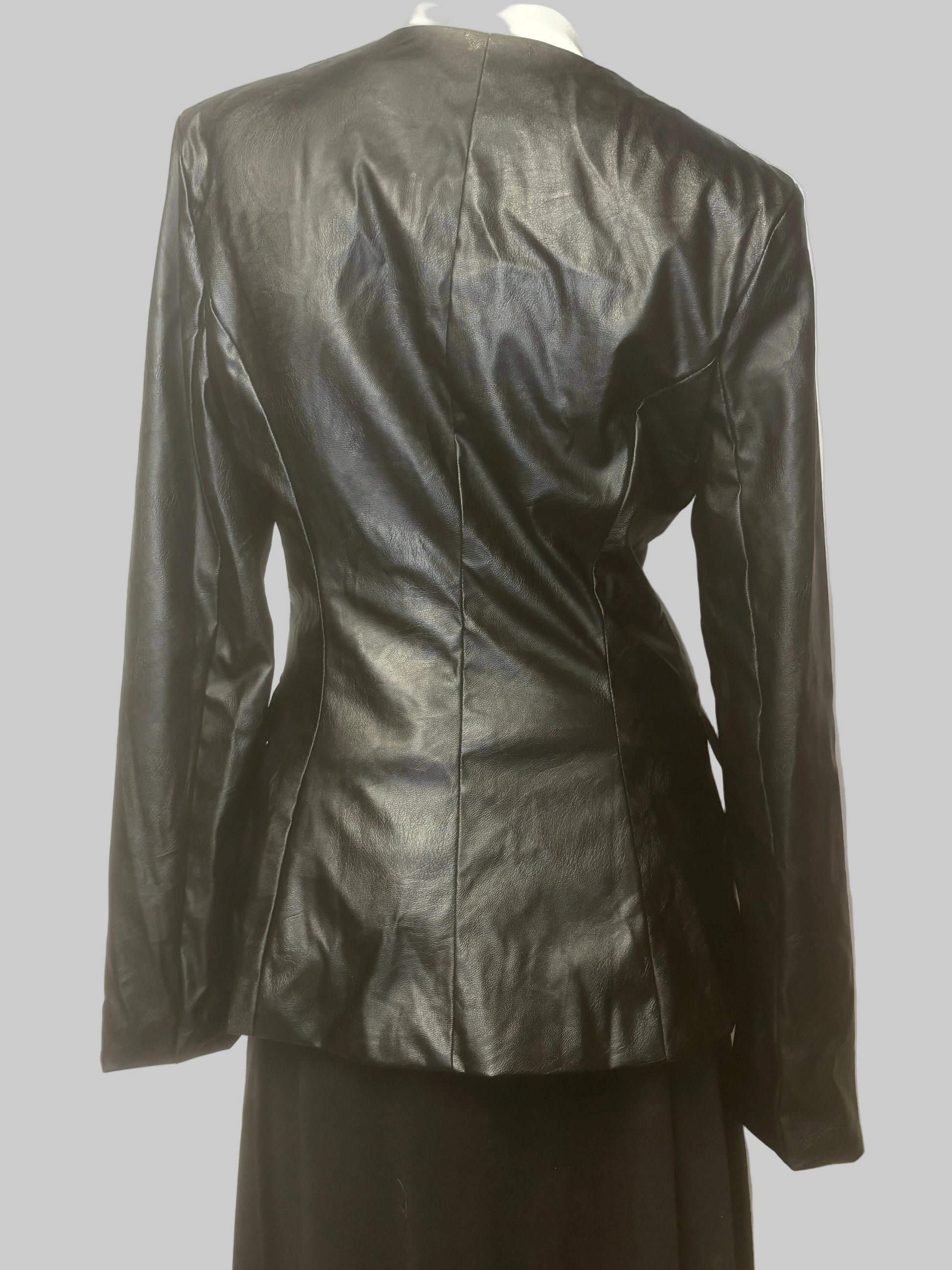 A New Day - Black Vegan Leather Blazer Shirt - Size S - back view, business attire, nights out, beautiful