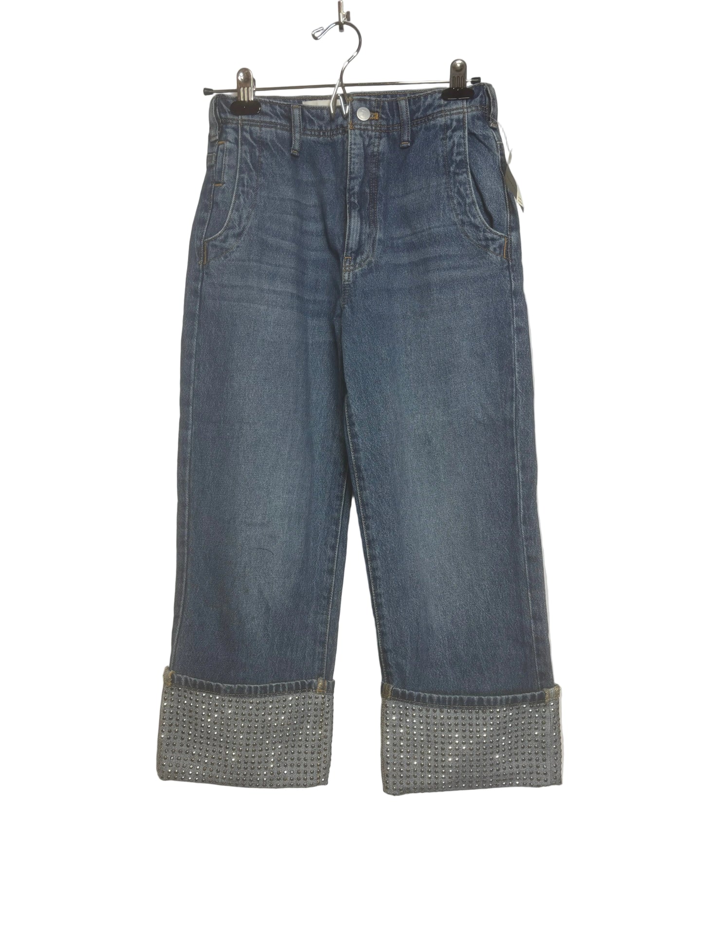 Pilcro - Sparkle Cuffed and Cropped Denim Pants - Size 24 - Front view - side pockets