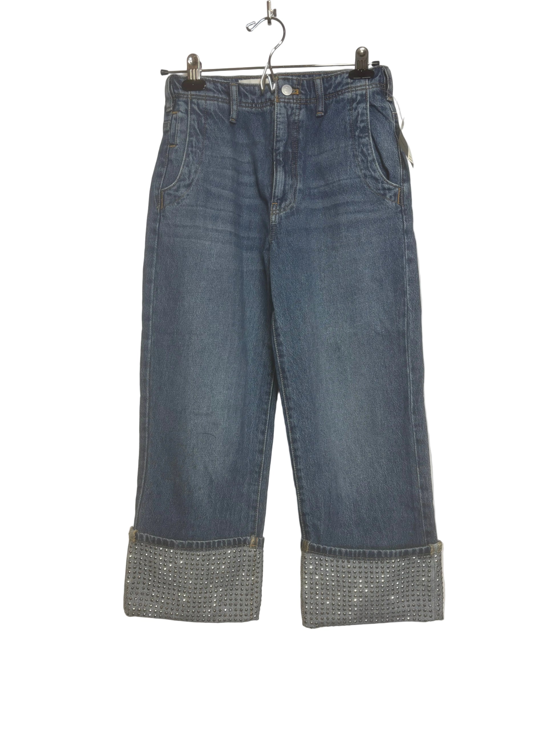 Pilcro - Sparkle Cuffed and Cropped Denim Pants - Size 24 - Front view - side pockets