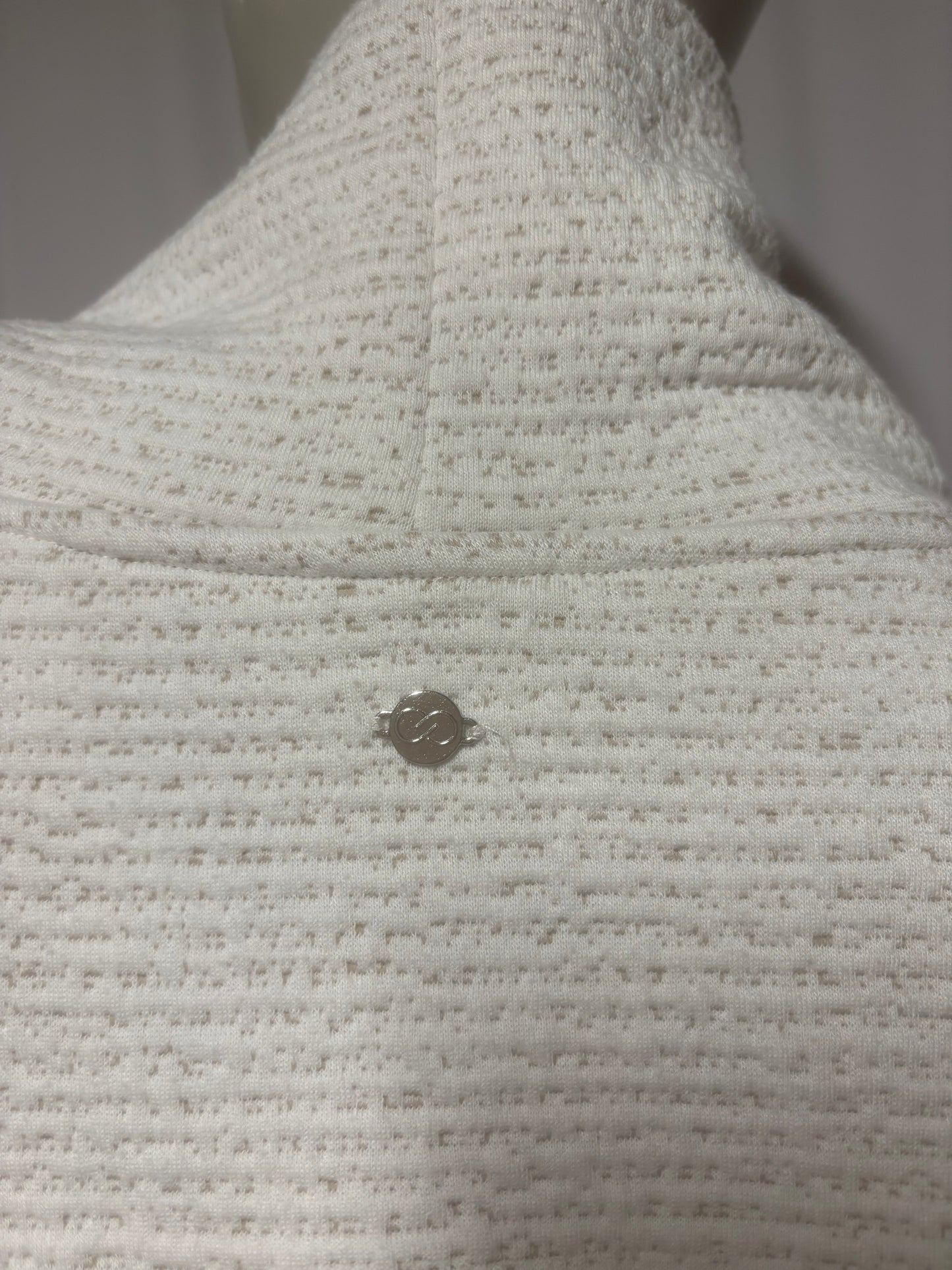 Calia, design logo, Turtleneck Sweatshirt, White and Tan heathering. Cozy and warm.