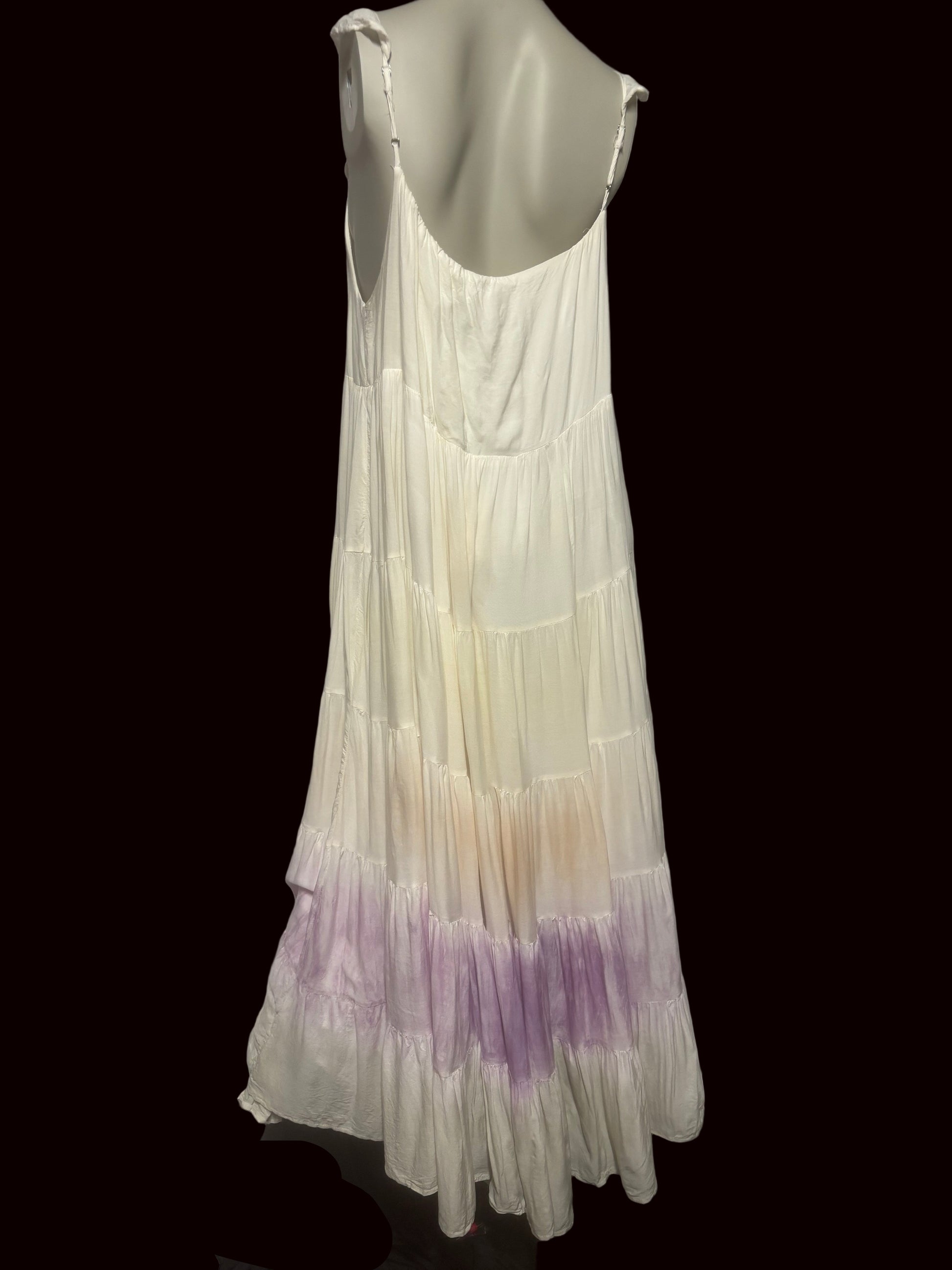 Storia - Cream Tiered Boho Maxi Dress with Lavender, Sage Green & Peach Accent - Size S - Back View