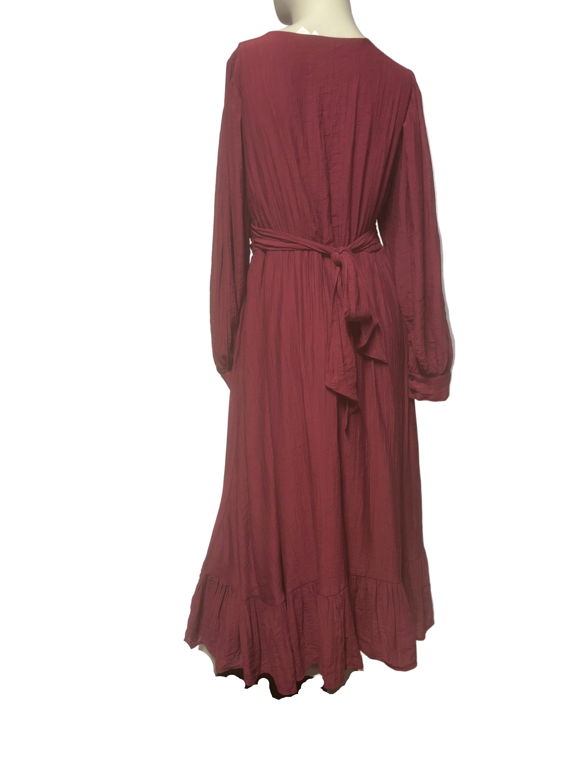 Bohme - Red Wine Twist-Front Romantic Maxi Dress - Size S - Back View