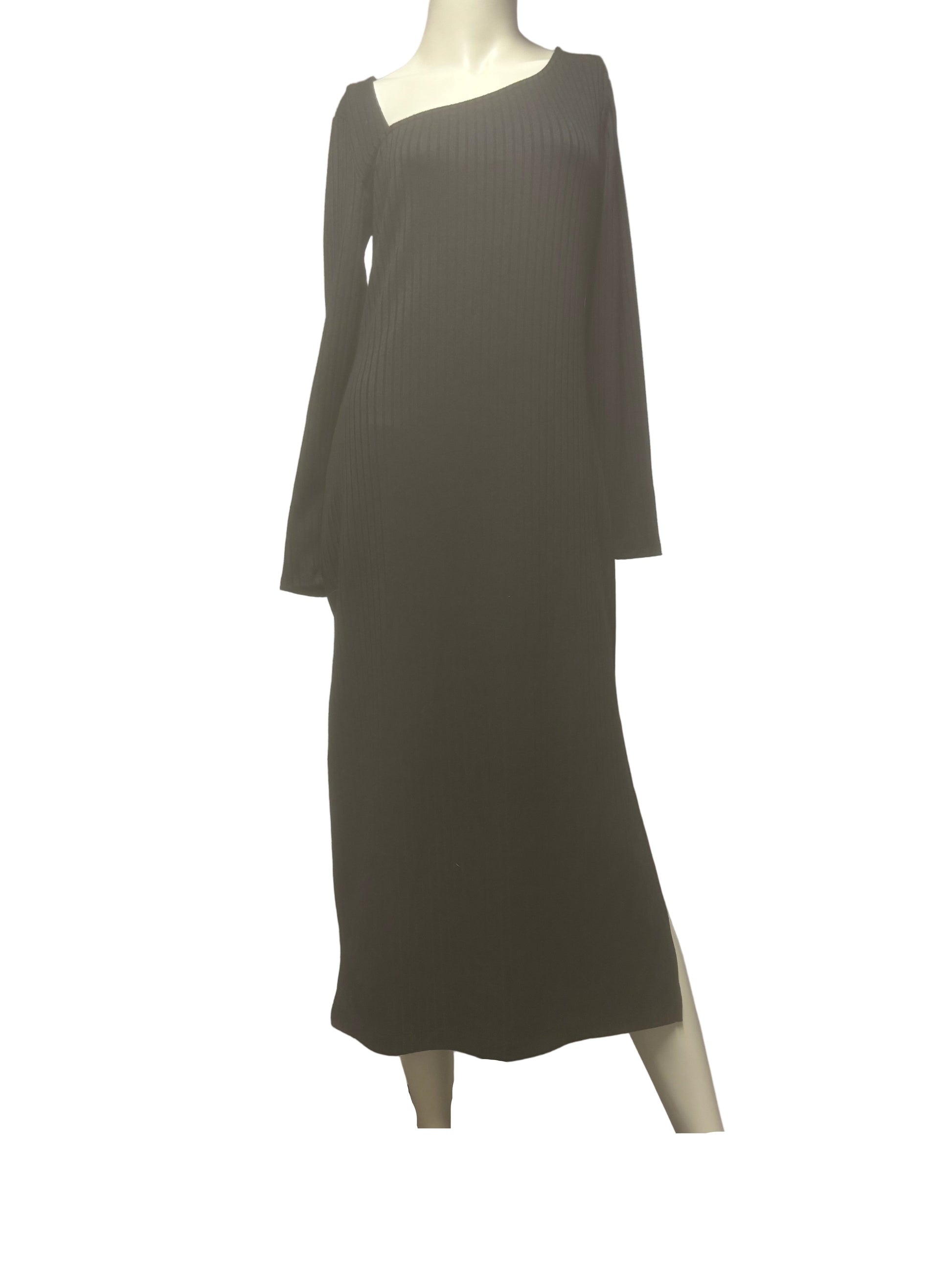 A New Day - Black Ribbed Midi Dress - Size M -  Front view