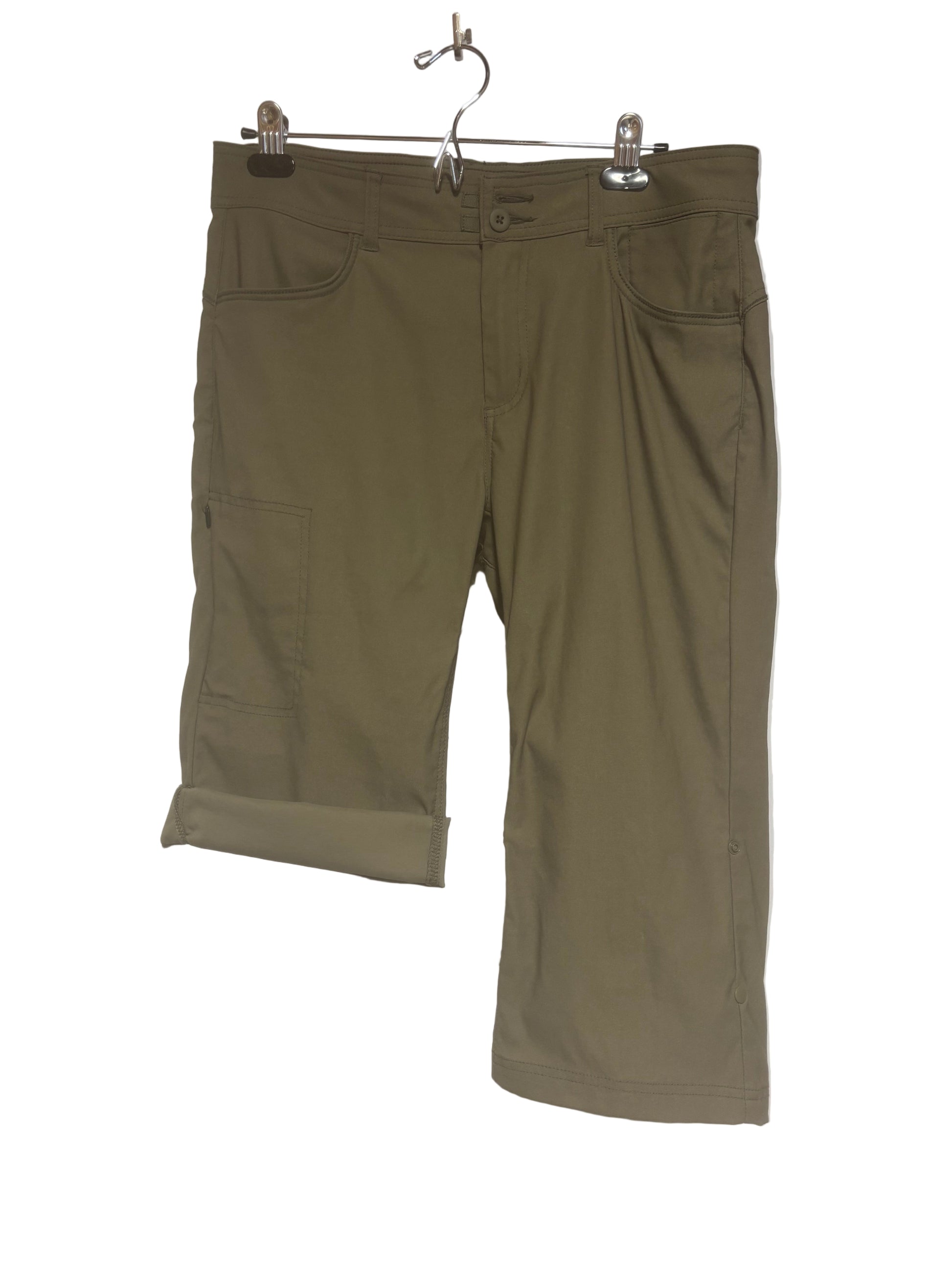 Prana - Army Green 2-in-1 Snap Cuff Capri/Shorts - Size 12 - Athleisure, activewear, everyday